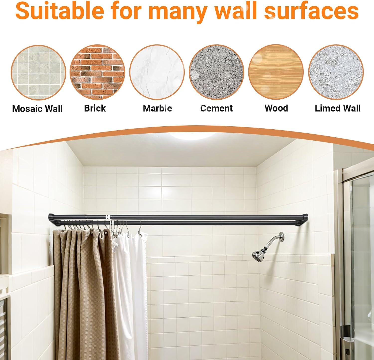 Tension Double Shower Curtain Rod, 36.4"-58" Heavy Duty Bathroom Shower Rod