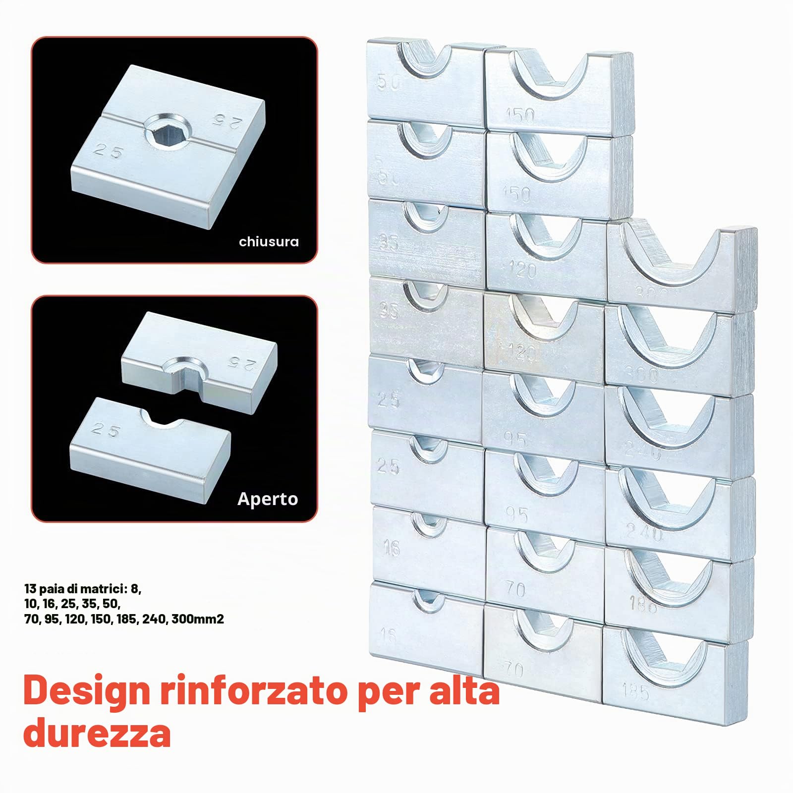 Gueenky 16T Pinza Crimpatrice Idraulica, 8-300 mm² Pinza Idraulica Capicorda Pinza Pressa Crimpatrice Idraulica per Cavi e Terminali Elettrici, con 13 Coppie di Matrici