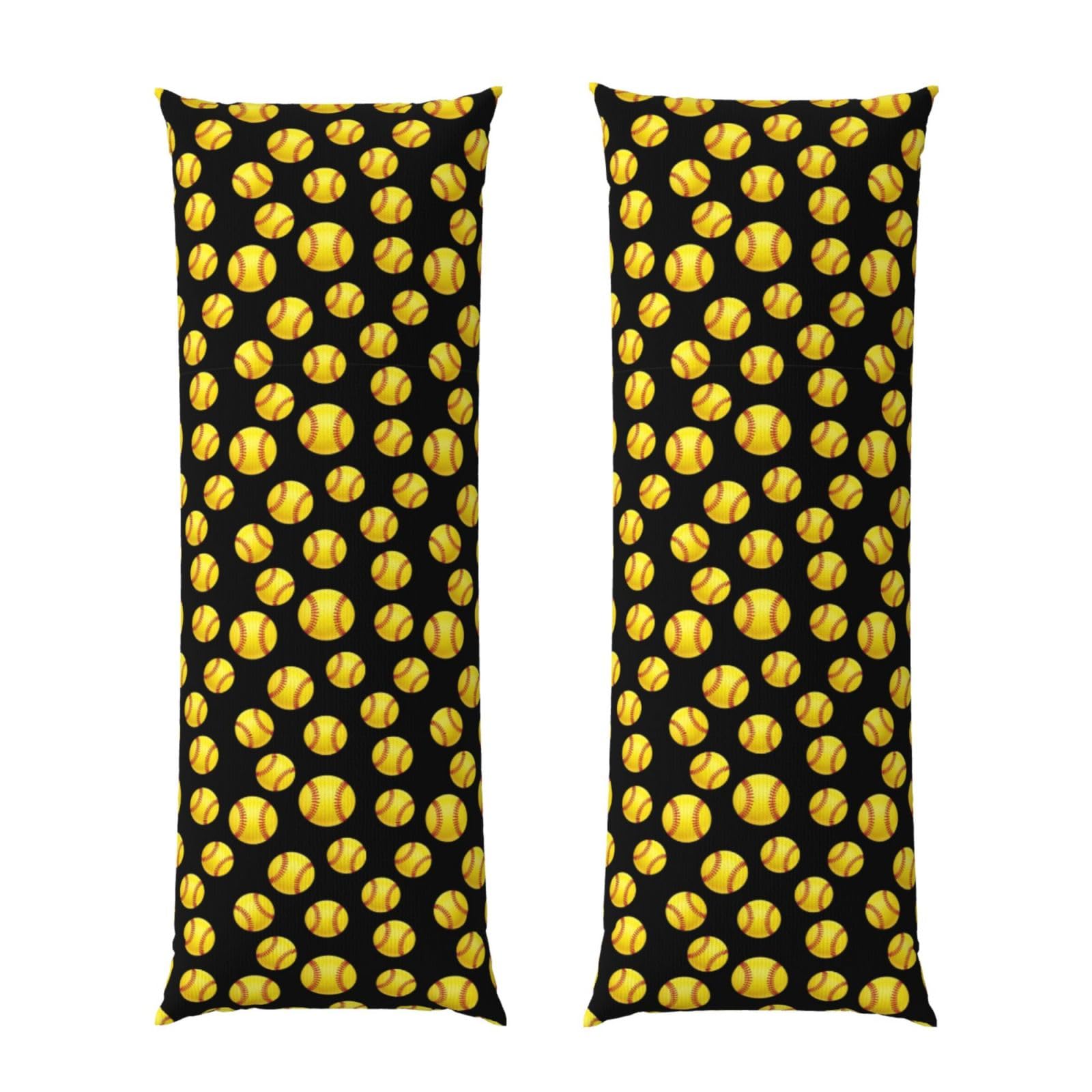 Body Pillow Cover 20x60 Yellow Softball Black, Premium Velvet Long Pillowcase with Hidden Zipper, Breathableffy Rectangular Case for Bedroom Home