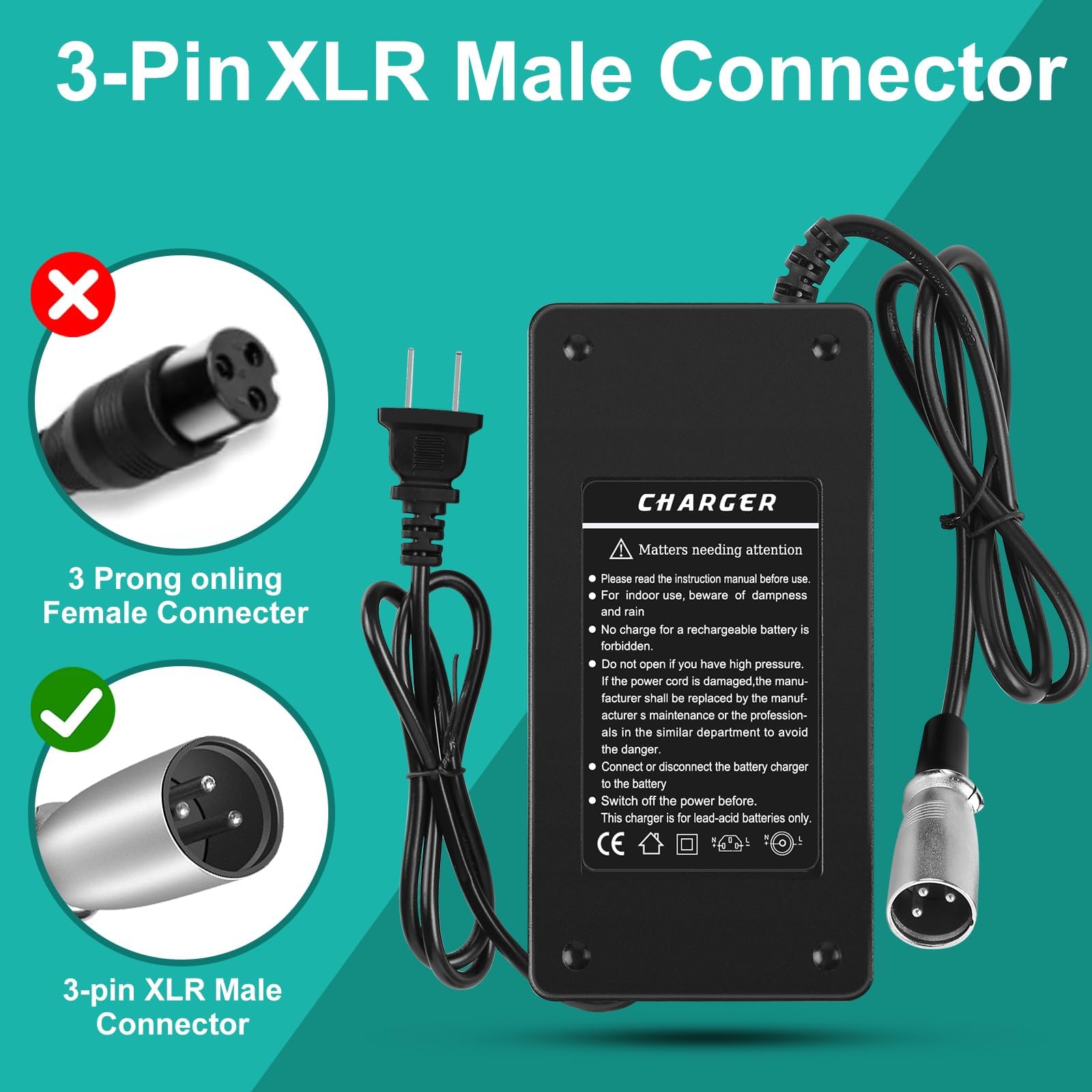 24V 5A 3-Pin Male XLR Charger for Lakematic,Pride Mobility,Electric Bike,Wheelchair,Drive Medical,Golden Technologies,Shoprider, Jazzy Power Chair, Rascal?24BC5000TF-1 EA1065 (for Lead Acid Battery)