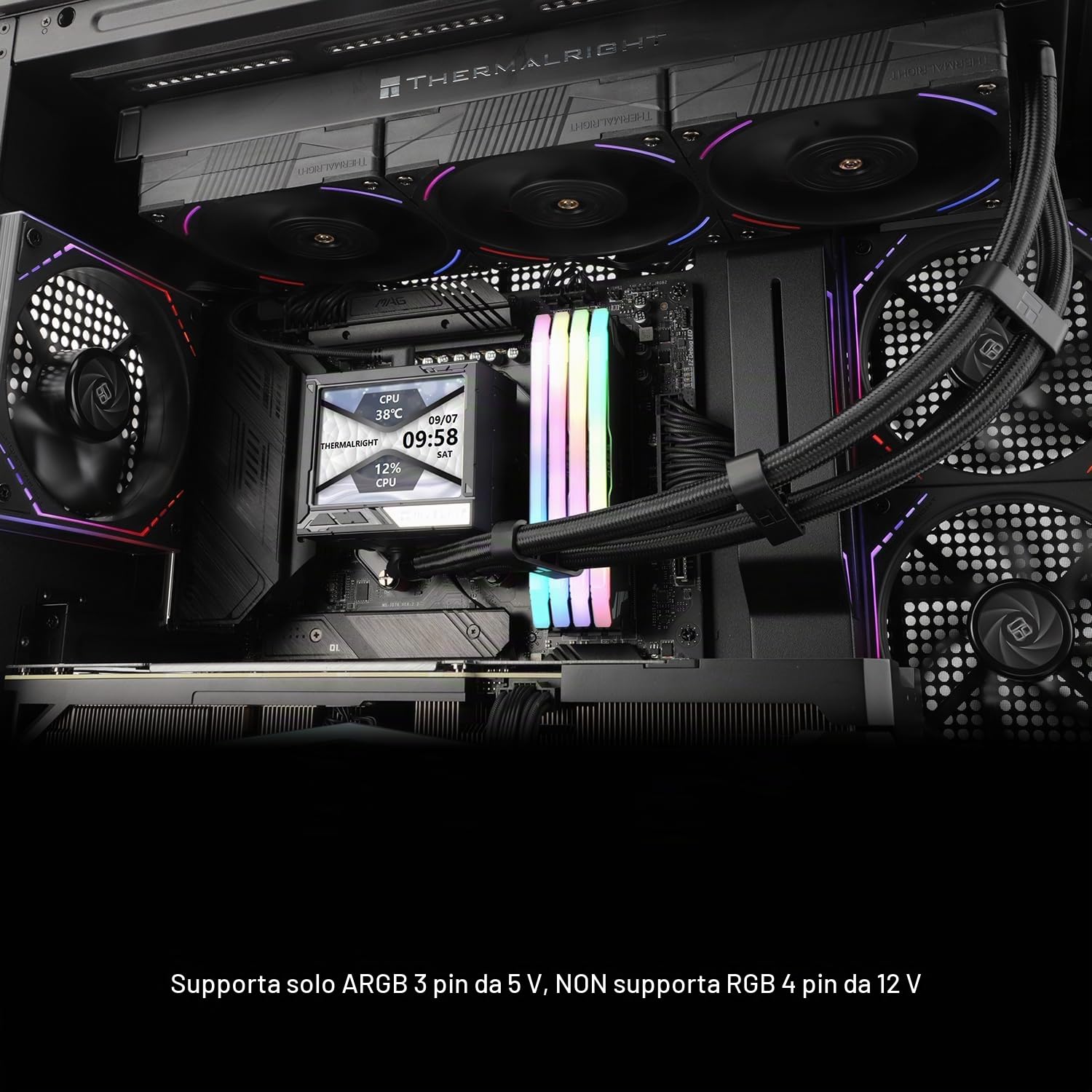 Thermalright Mjolnir Vision 360 ARGB - Raffreddatore a liquido per CPU AIO, schermo LCD IPS con risoluzione 320 x 240, per AM4/AM5 e LGA1700/1851, 3,5 pollici con assorbimento magnetico