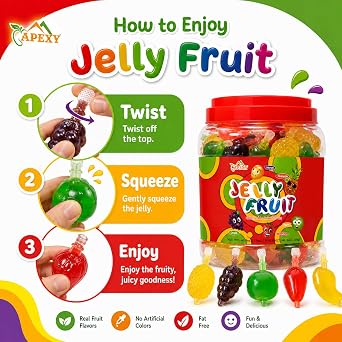 Apexy Jelly Fruit Candy Assorted Fruit Flavors, Halloween Treat Juicy Chewy Gel Snacks, Kids & Adults Party Favors, Fun Treats for Goodie Bags & Events 46.9oz (1330g)