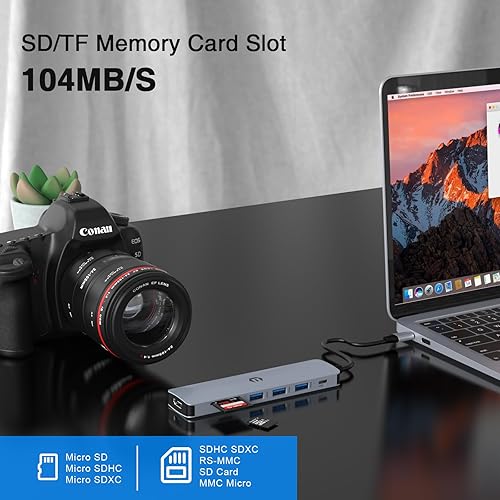 Miniatura 6 de Estación de acoplamiento, adaptador multipuerto USB C 7 en 1 con HDMI, puerto de carga PD de 100 W, 3 puertos USB 3.0, base SDTF para portátil tipo C