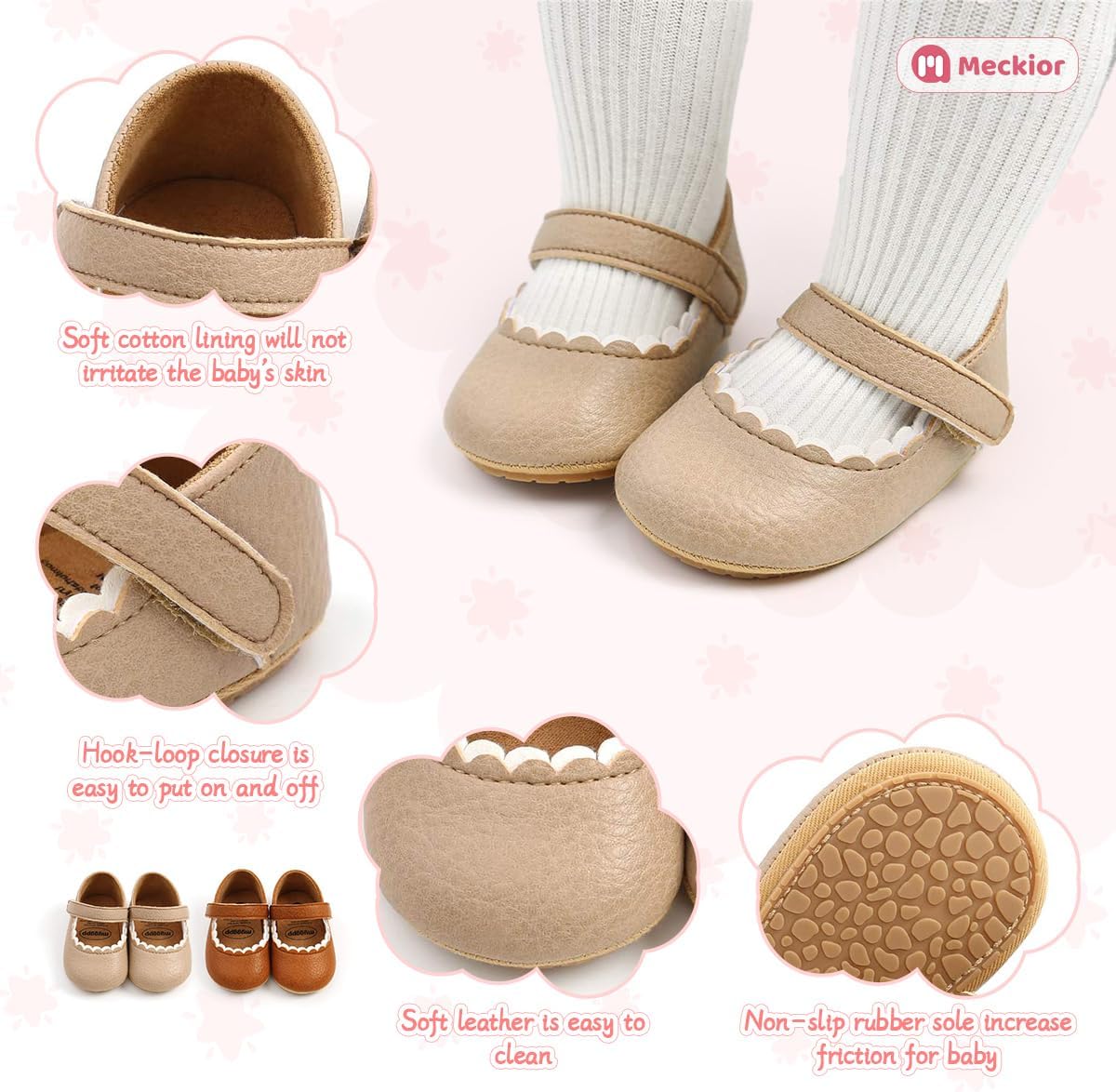 Meckior Infant Baby Girls Soft Sole Bowknot Princess Wedding Dress Mary Jane Flats Prewalker Newborn Light Baby Sneaker Shoes - Image 5