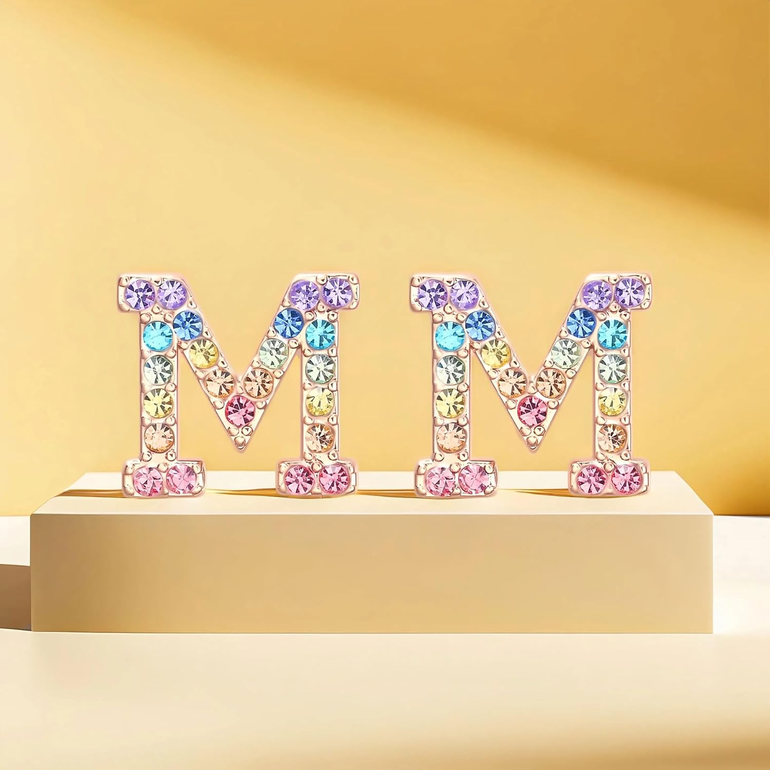Gold Initial Earrings Stud, Colorful Rhinestone Letter Earrings Stud Cute Monogram Jewelry Alphabets from A-Z Gift Idea of the Earrings - Image 4