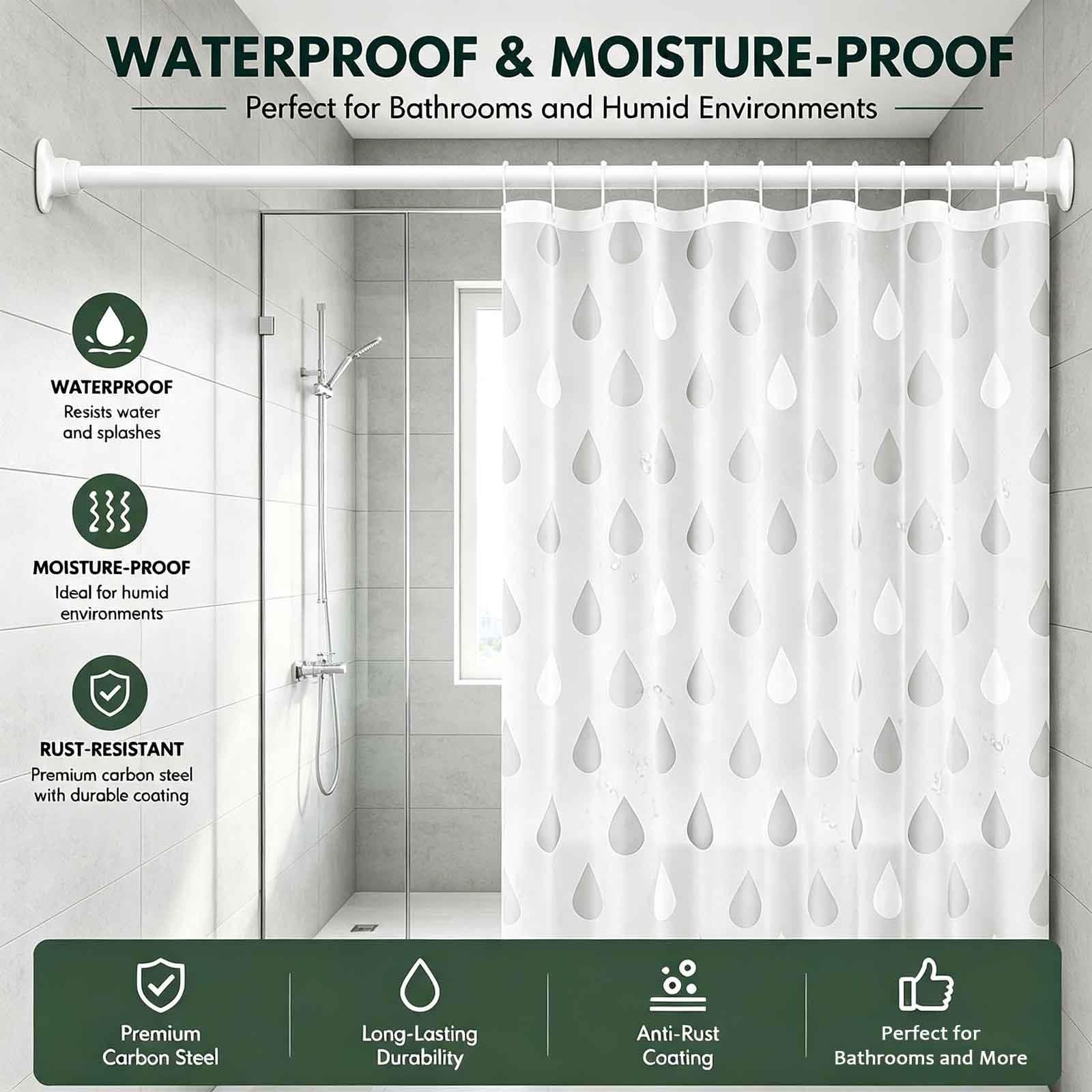 Barra Ducha Ajustable 50 a 260 Cm, Barras Cortinas Extensibles