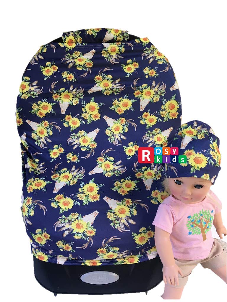 Rosy Kids Stretchy Infant Car Seat Canopy Cover, Jersey Car Seat Cover Elastic Nursing Scarf Privacy Cover with Matching Car Seat Handle Cover and Baby Hat, Color31JY12