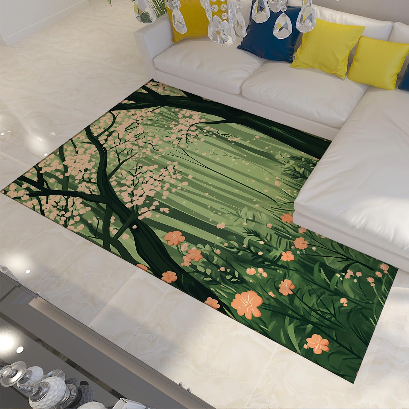 Tapis de nurserie lavable 60x120 cm conte de fées forêt rose antidérapant douce
