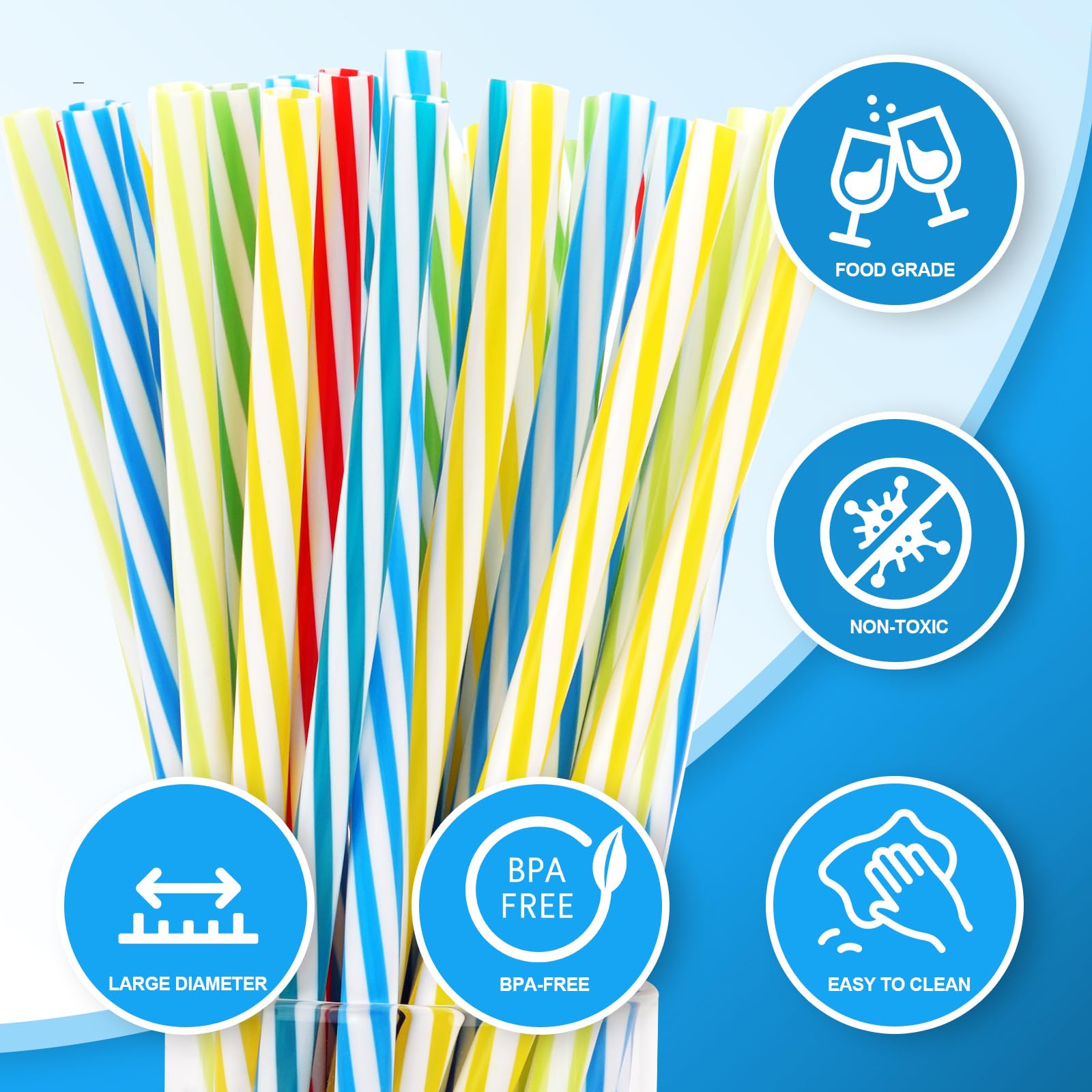 Lot 60 Pailles Plastique Dures Réutilisables 23 Cm – Rayures Bonbons Colorées – Avec 4 Brosses Nettoyage