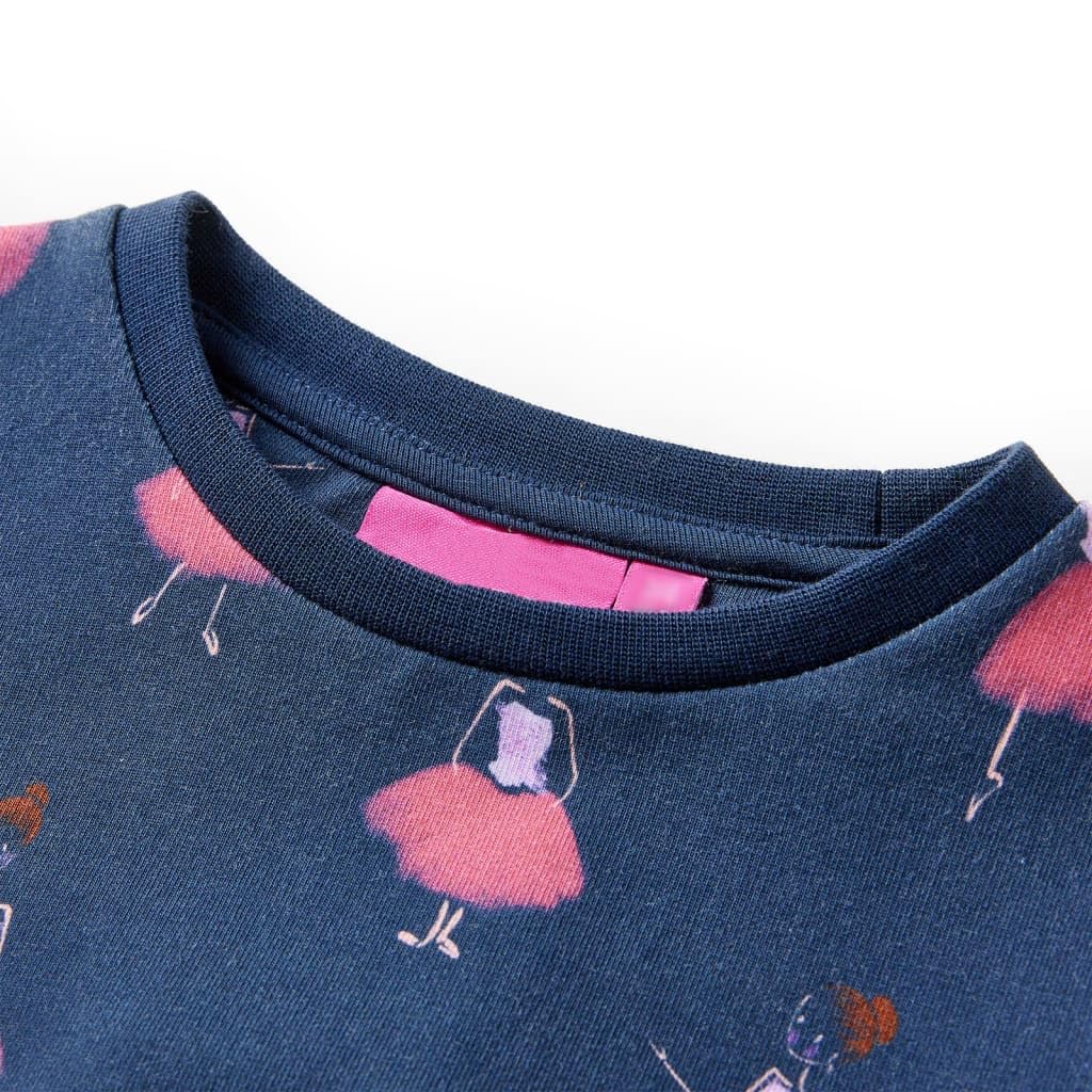 Vestido infantil azul marino para niña, vestido de algodón de manga larga con estampado de bailarinas, transpirable, cómodo, adecuado para uso diario, fiesta, cumpleaños, escuela, vacaciones