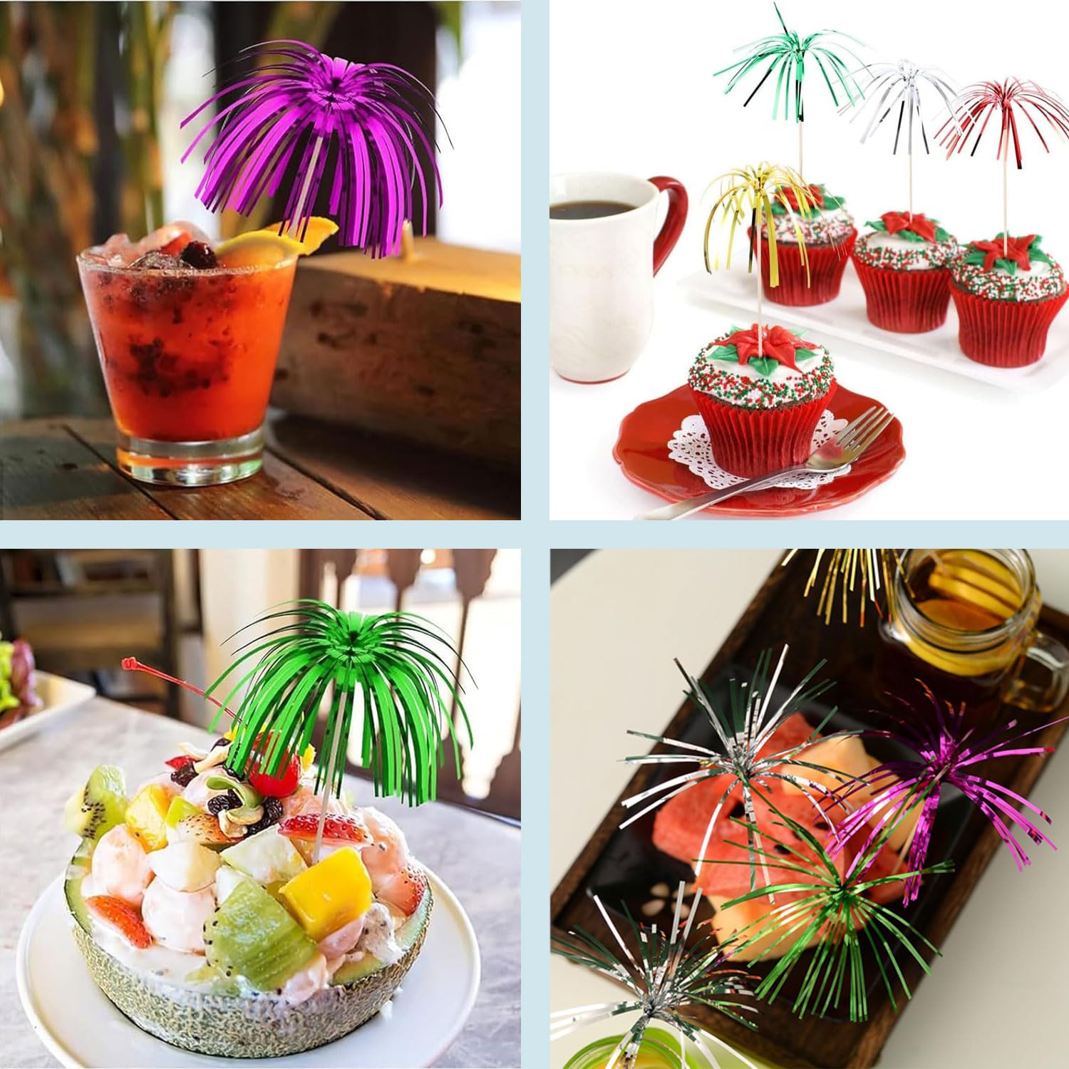 OMIGA 100 Pezzi Cocktail di Fuochi D'artificio Fuoco D'artificio Bastone Stecchini da Cocktail Stuzzicadenti per Antipasti Frutta Dessert Forniture ( Colore