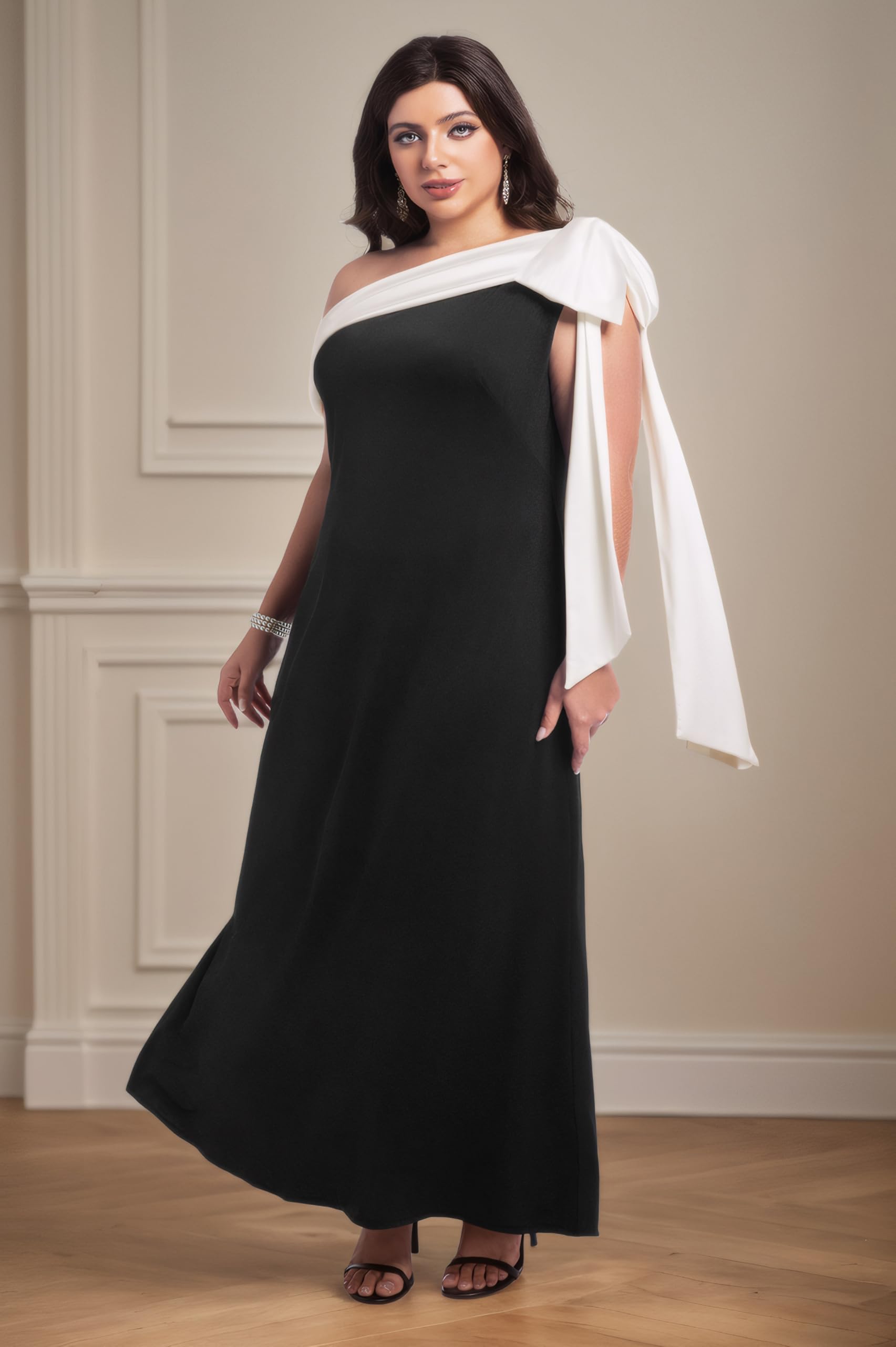 BABEYOND Vestido formal para mujer, talla grande, color negro, vestido de graduación, vestido de noche con un hombro, vestido de cóctel para invitados de boda