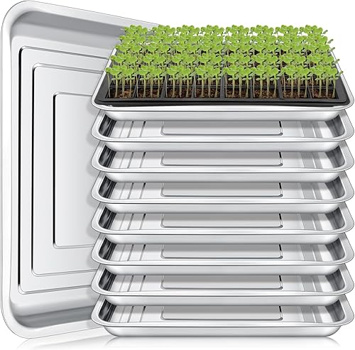 FillTouch 10 bandejas de acero inoxidable para semillas de cultivo, bandejas de semillas de plantas, sin agujeros de drenaje, bandeja de metal para