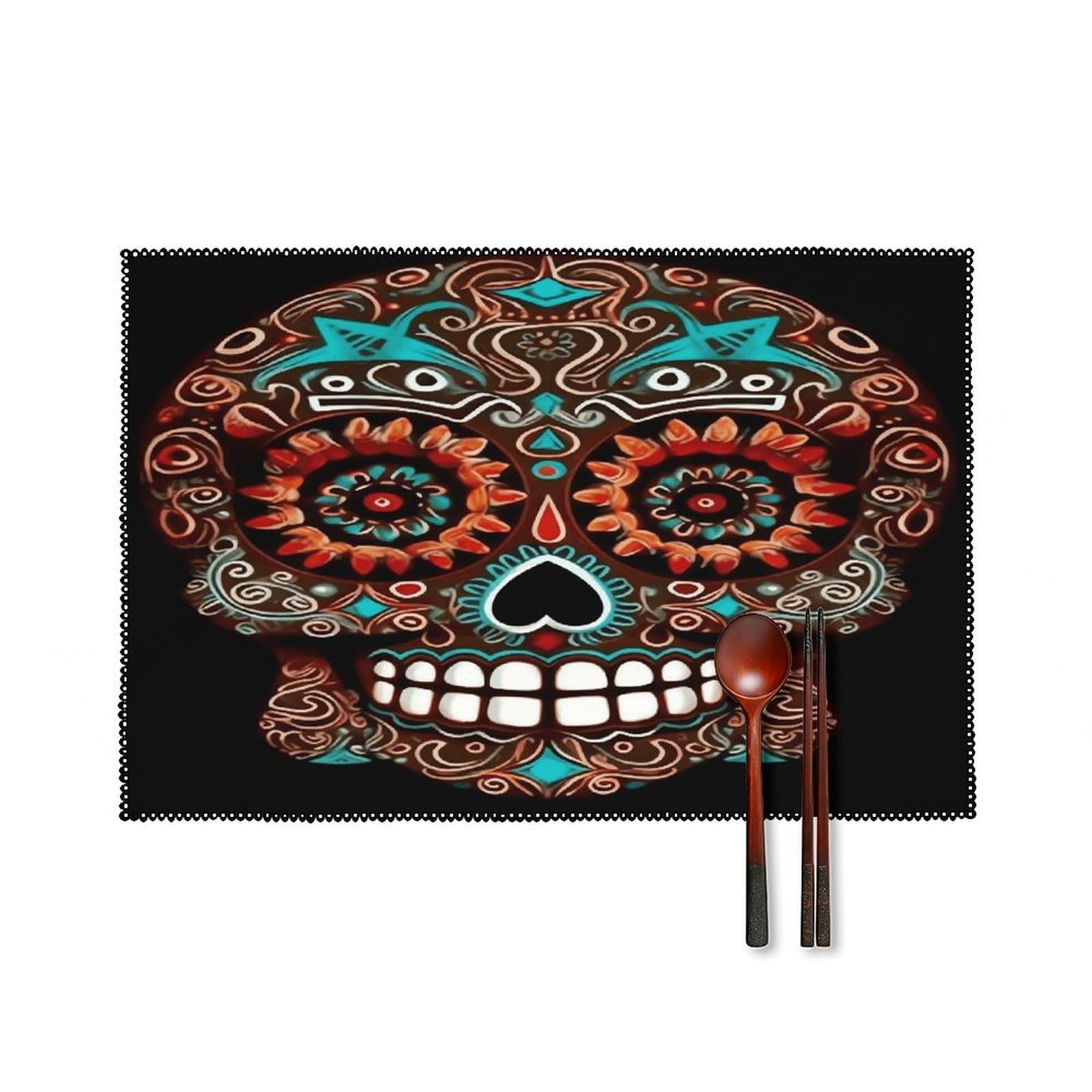 Fekiloot Style Sugar Skulls Day Of The Dead Placemats Set Of 6,Table Mat