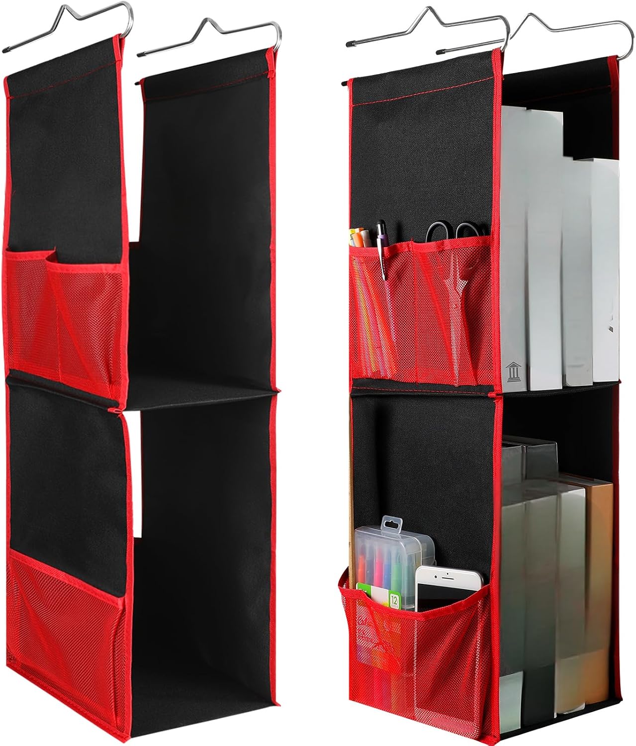 1 PC Hanging Locker 2 Layer Shelves Hanging Locker Organizer Accessories for Office School Gym Closet Home Supplies(Red)