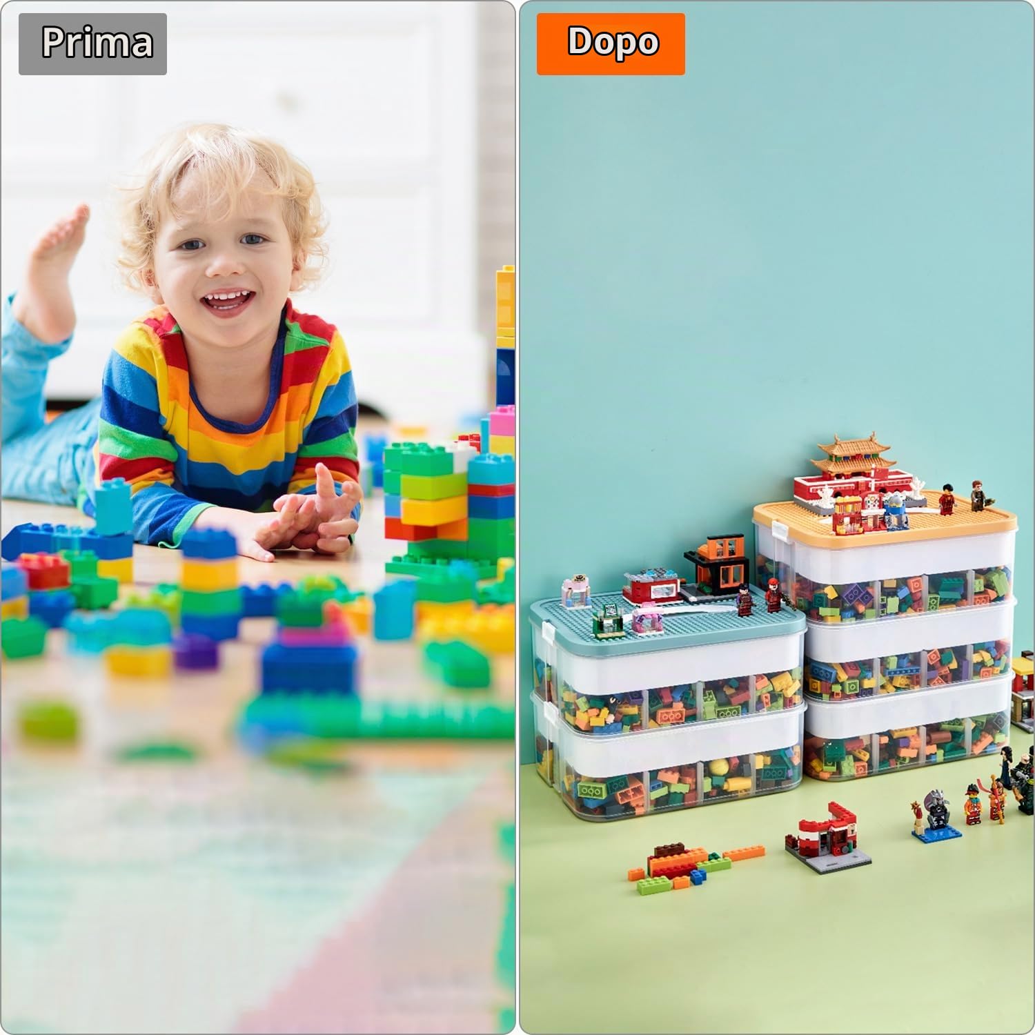 QWORK® Scatola Plastica con Coperchio, 3 Livelli Scatola Portaoggetti Puzzle, Scatole Trasparente con Scomparti Regolabili e Maniglia per Trasporto