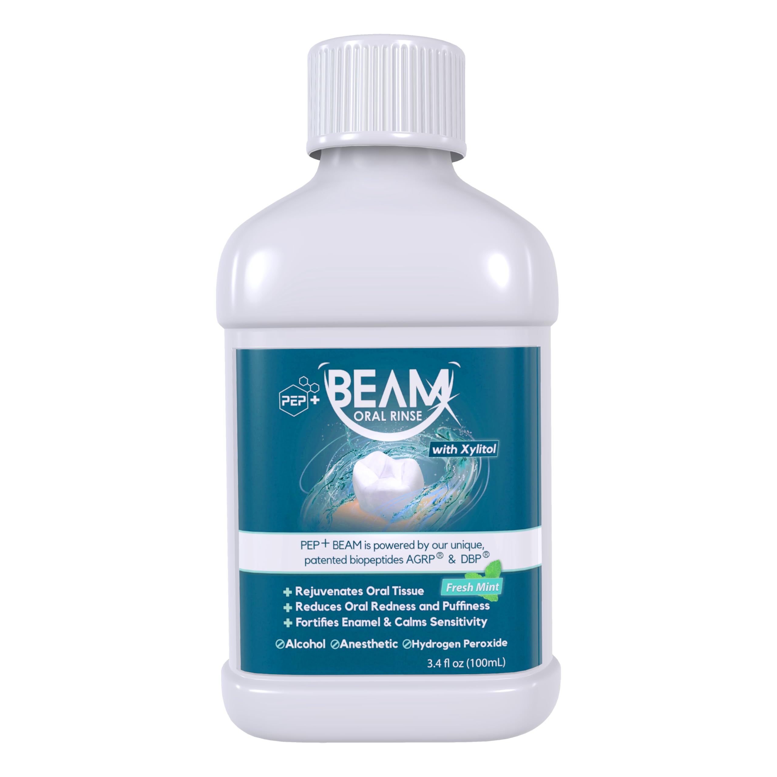 PEP+ BEAM Alcohol-Free Fluoride-Free Mouthwash with Peptides & Xylitol – Oral Rinse for Enamel Strength, Gum & Tissue Support, Fresh Breath &