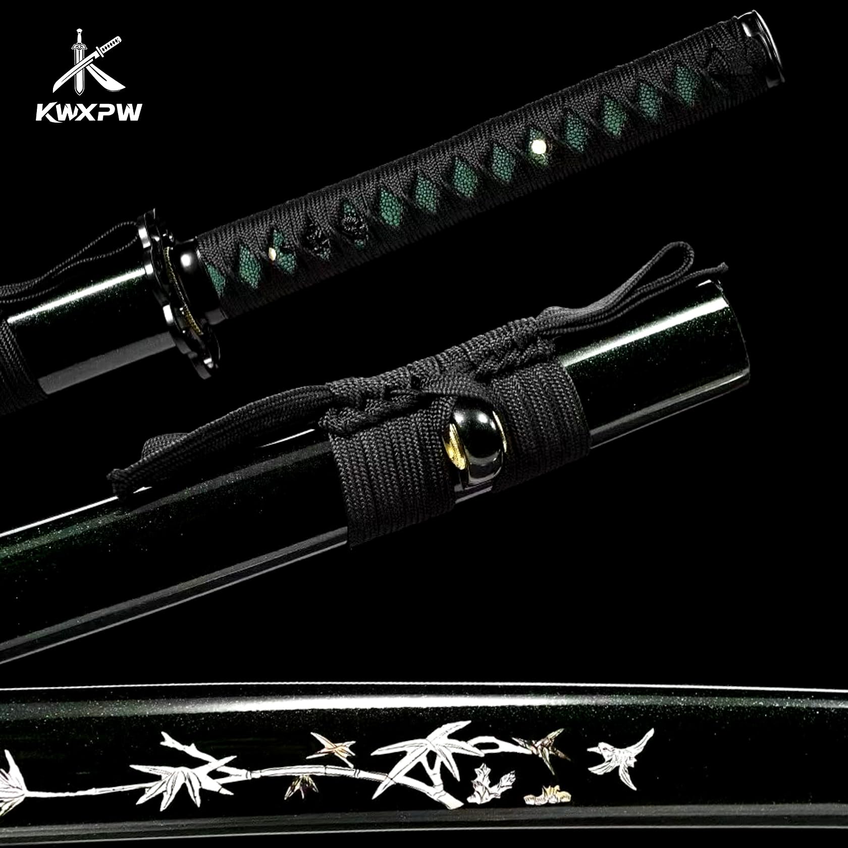 [Schönheit kalter Waffen] Federstahl Samurai-Schwert,Japanisches Katana mit Holzsaya,handgefertigt traditionelles Samuraischwert für Display,Cosplay,Requisiten,Geschenke,Training – 103cm