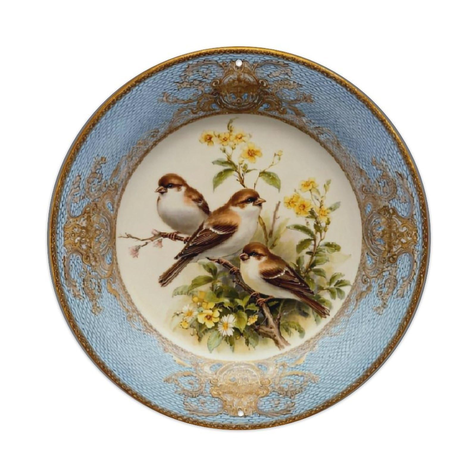 Birds Flowers Branches Gold Blue Tin Sign Metal Poster Vintage Metal Signs for Home Man Cave Bar Cafe Kitchen laundry room Wall Decorations Gift 8x8Inch