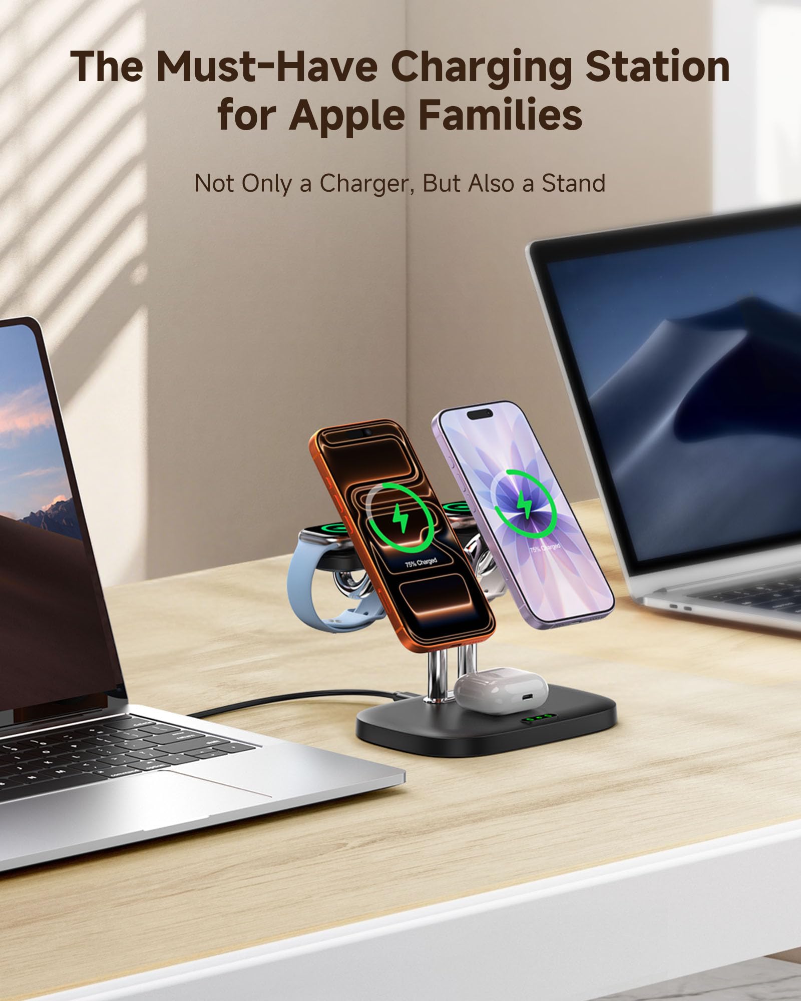 5 en 1 Estación de Carga Inalámbrica para Apple Dispositivos, Cargador Magnético Dual para iPhone Air/17/16/15/14/13/12, Carga Rápida Dual 5W para Apple Watch 11/10/9/8/Ultra 3/SE 3, SwanScout 902M | Solo para Apple Watch Ultra/11-7, compatible con iPhone