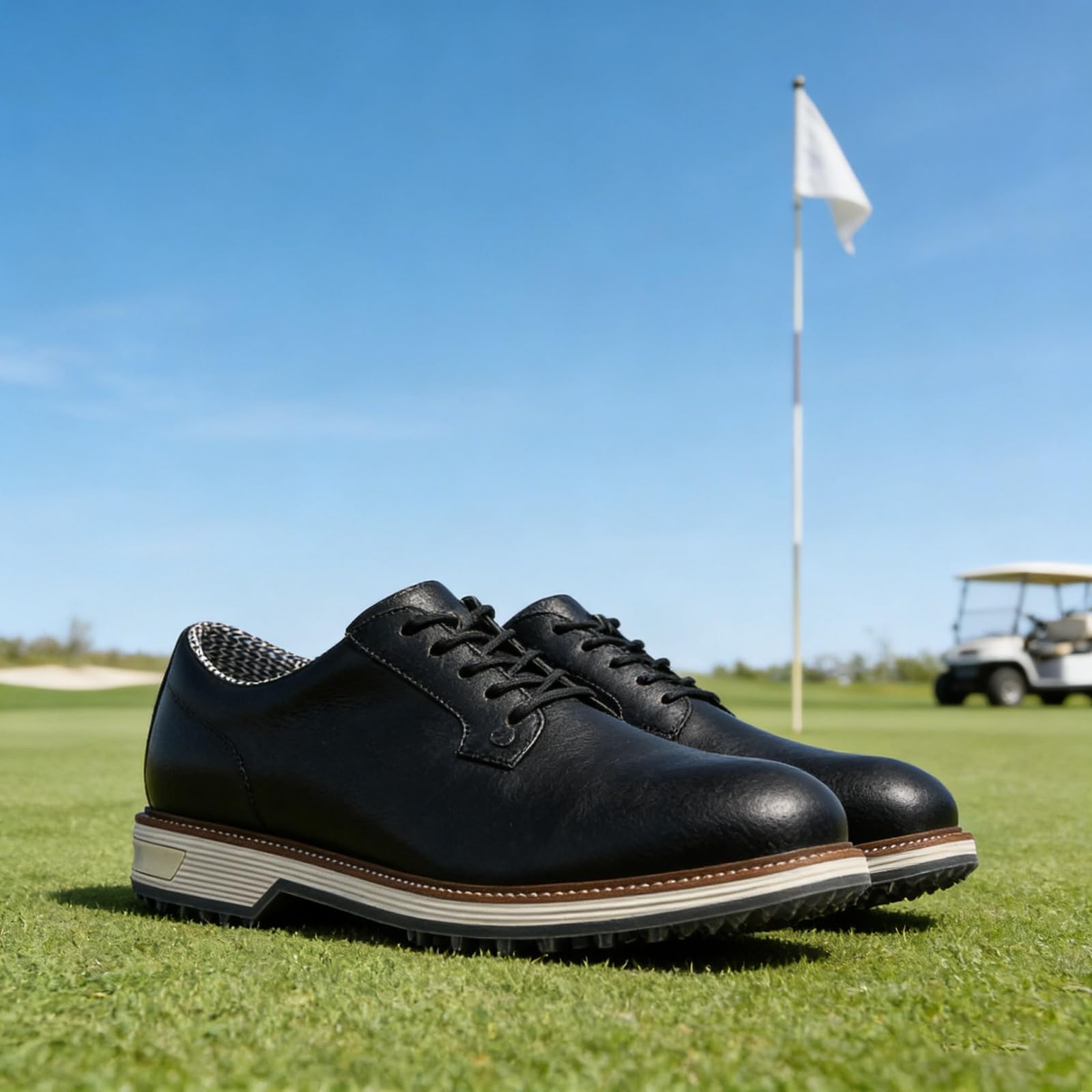 JiuQing Męskie wodoodporne buty golfowe skórzane buty biznesowe bez kolców sznurowane antypoślizgowe do uprawiania sportów na świeżym powietrzu