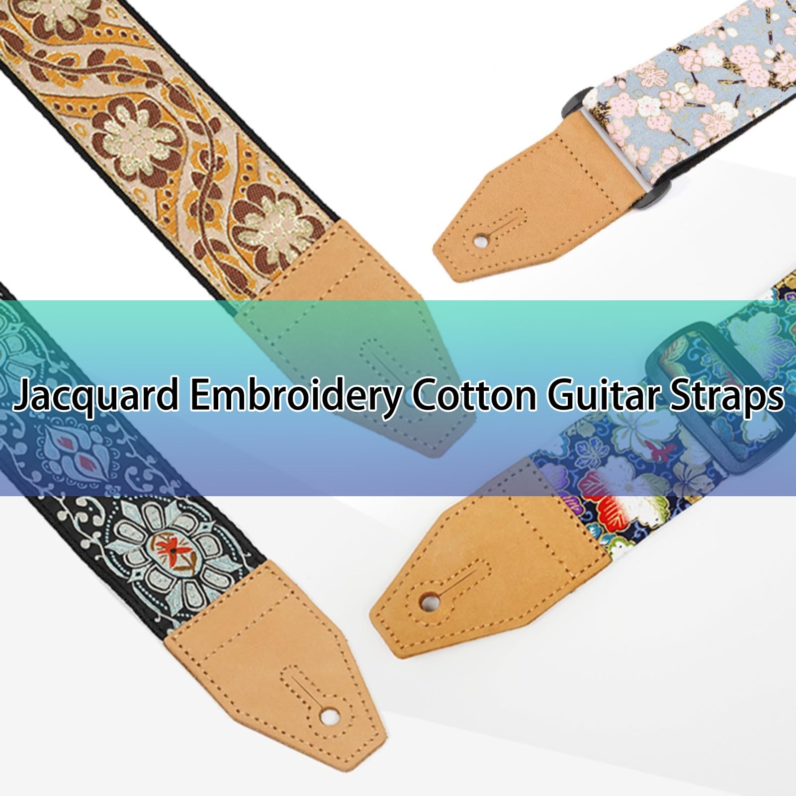 Correa De Guitarra Algodón Bordado Extremos de Cuero Dobles Bajo, Guitarras eléctricas y acústicas Guitarra(CXCP-10)