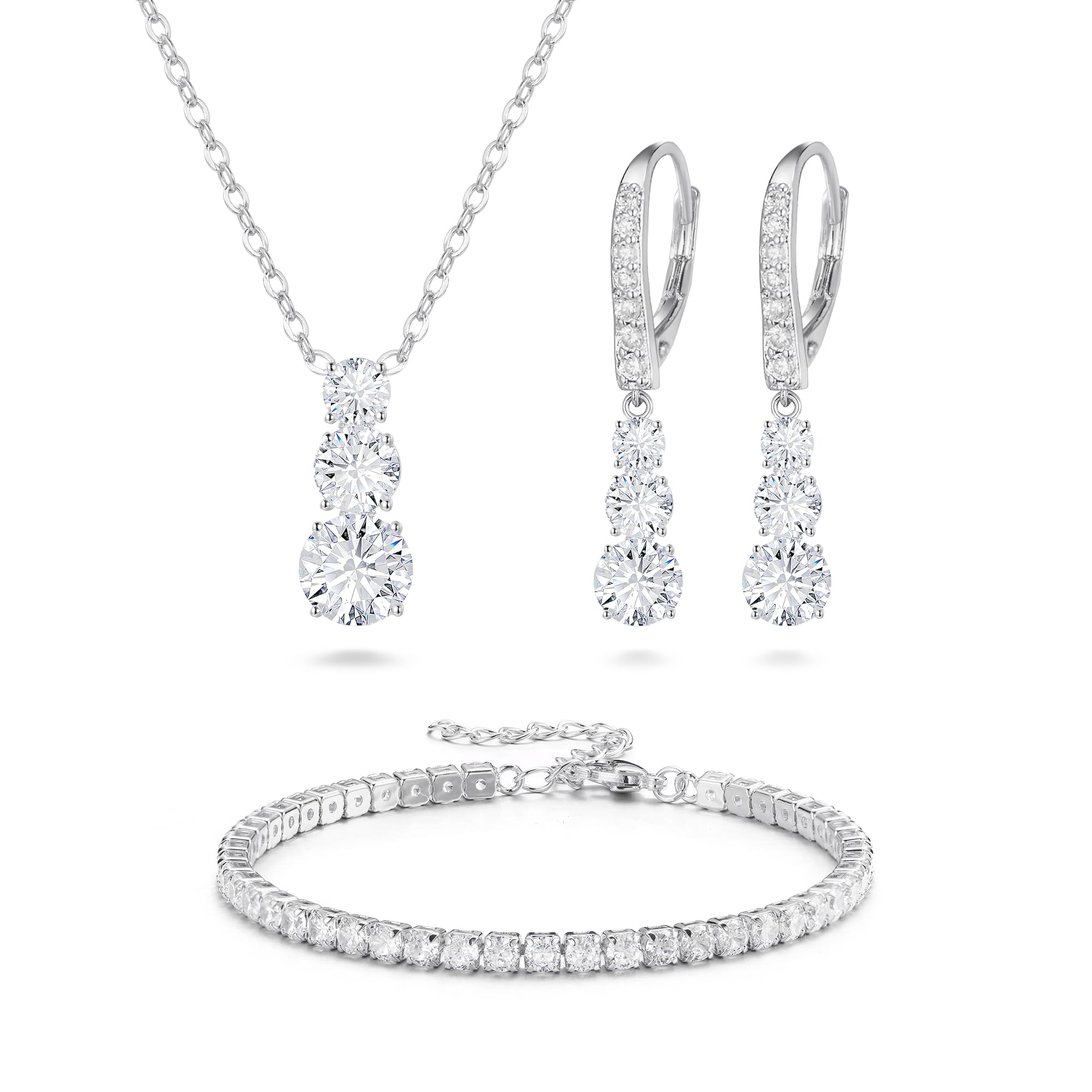 Trilogy, set di gioielli da donna con zirconi cubici e orecchini
