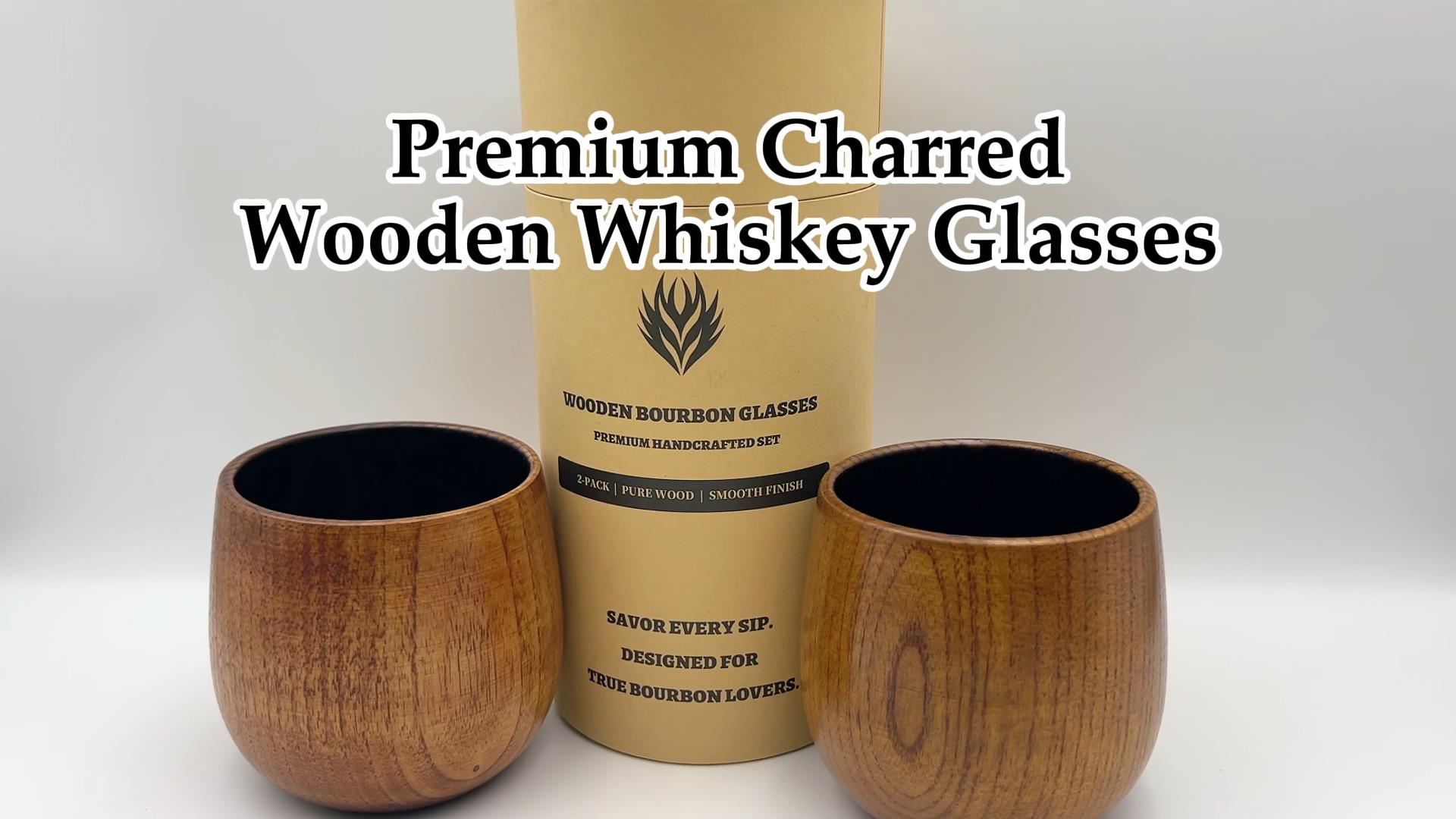 Set van verkoolde houten whiskyglazen, gepersonaliseerd bourbon