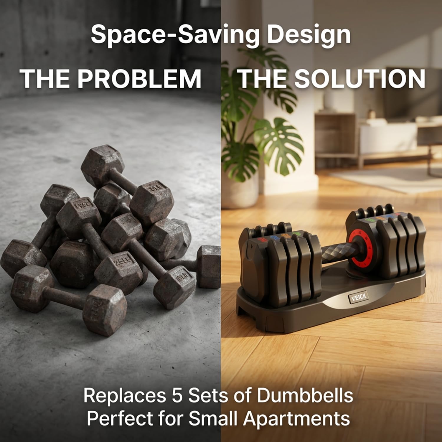 25lb Adjustable Dumbbell Set, Quick Dial with Non Slip Handle, Stand | Adjustable, 1 Second Weight Change, Double Safety Buckles, Space Saving, Full Body Workout, Home Gym