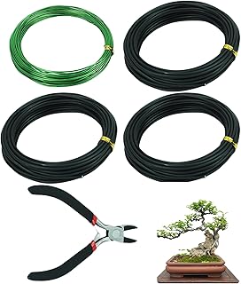 Kit de 5 cortadores de alambre para bonsái y 4 rollos de cables de 1,0 mm/1,5 mm/2,0 mm, kit de cuidado de árboles bonsái, herramientas anticorrosión y resistentes al óxido para dar forma a ramas de