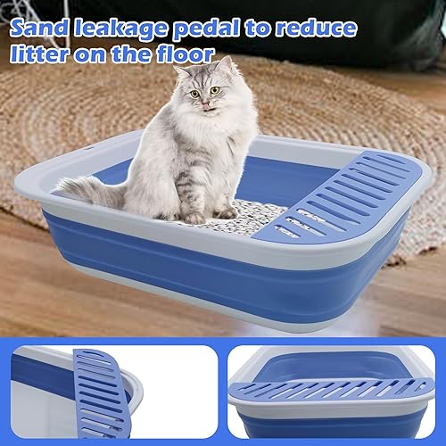 Miniatura 5 de Caja de arena plegable para gatos pequeña, bandeja de arena para gatos con cuchara, plegable, poco profunda, inodoro, impermeable, para viajes,