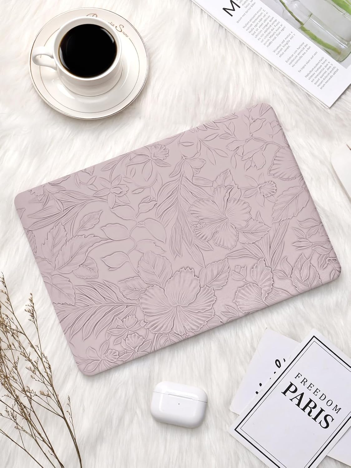 Seorsok Compatible with MacBook Air 13 Inch Case 2022 2021 2020-2018 Release A1932 A2179 M1 A2337,Elegant Leaves Flowers Leather Plastic Hard Shell Case with Keyboard Cover,Purple Blooming Floral