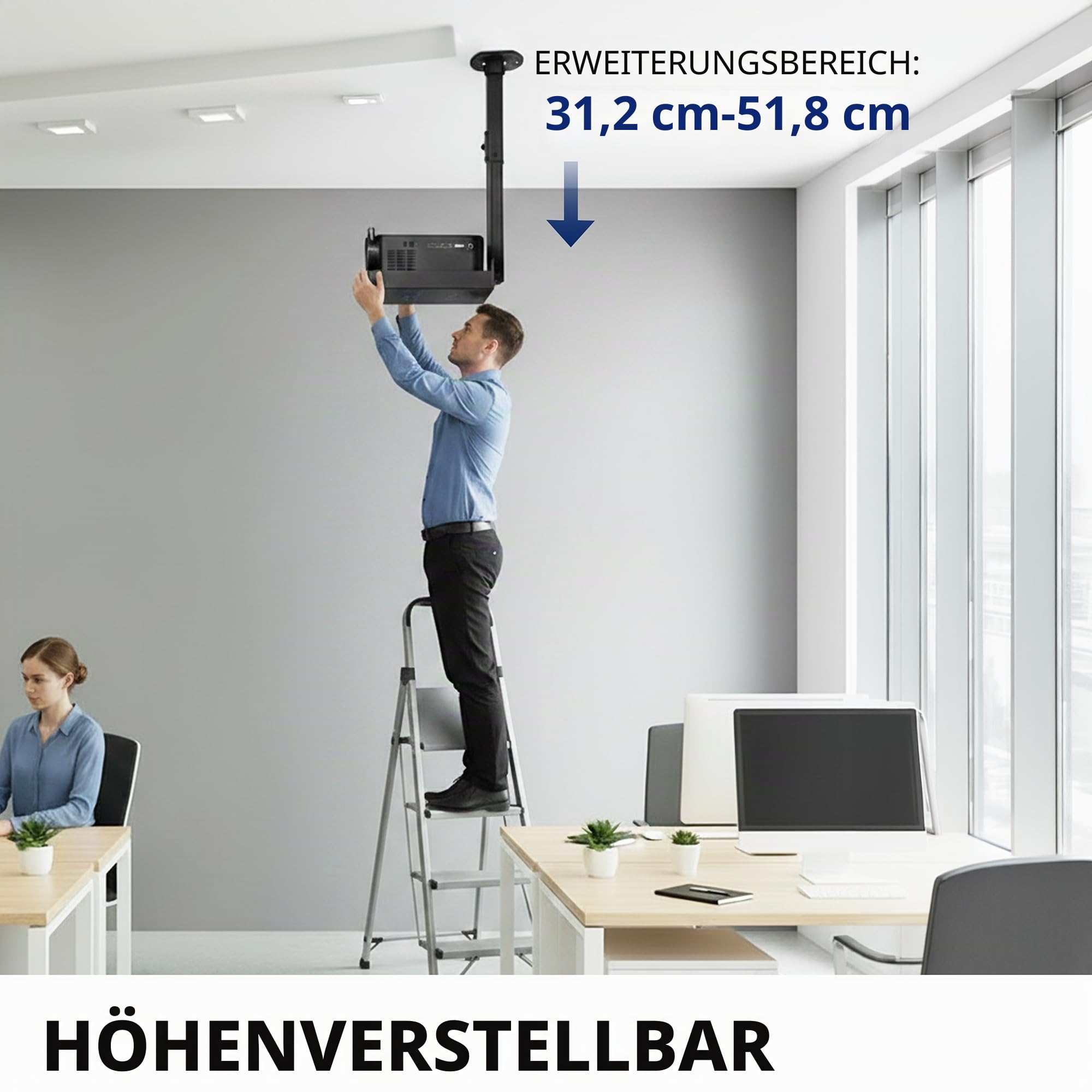 VIVO Universelle ausziehbare Decken-Beamer-Halterung, Höhenverstellbare Projektion, Lochfreie Installation, Versteckte Kabelführung, Schwarz, MOUNT-VP08B