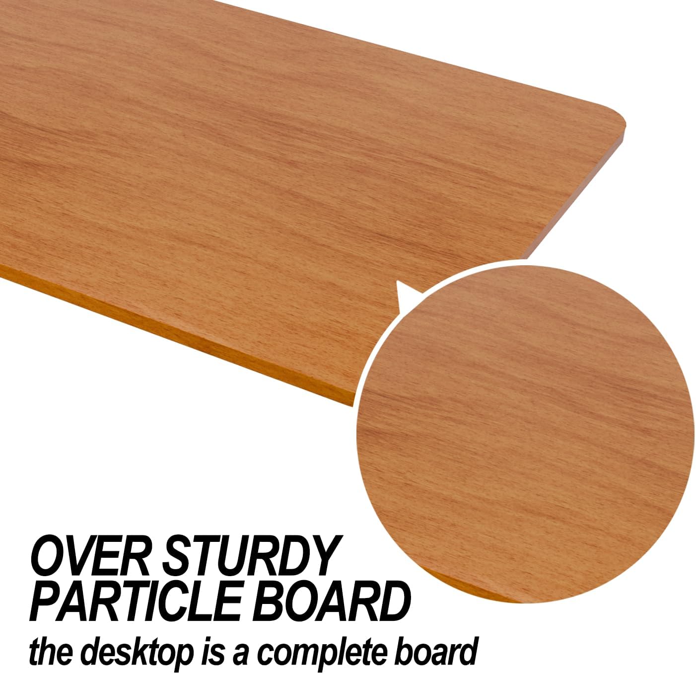 Close-up view of the particle board material of the ERGOMAKER desk top, highlighting its sturdy construction.