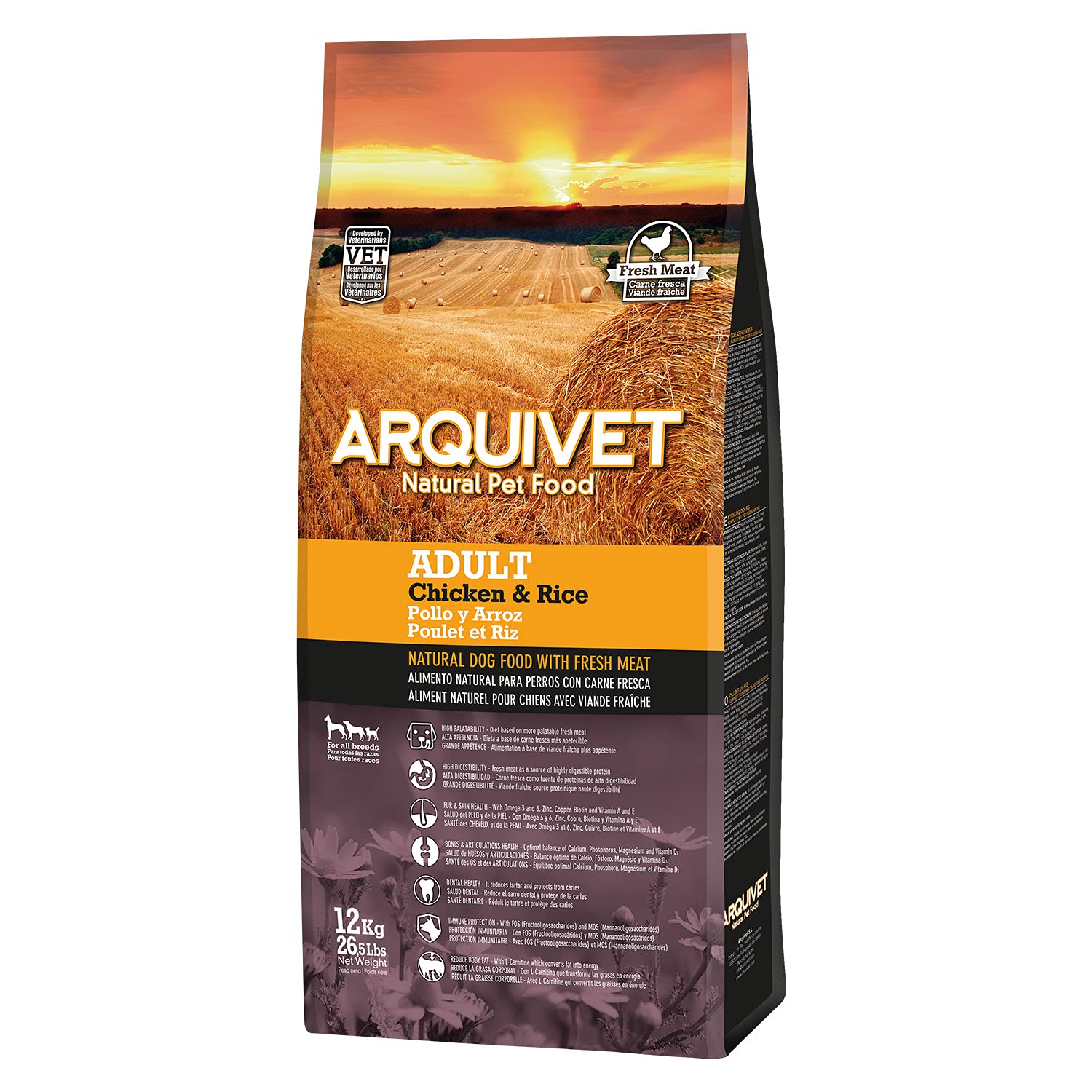 ARQUIVET Adult - Crocchette per cani adulti - Pollo e riso - 12 kg - Alimento naturale per adulti di tutte le razze - Cibo secco per cani - Alta digeribilità
