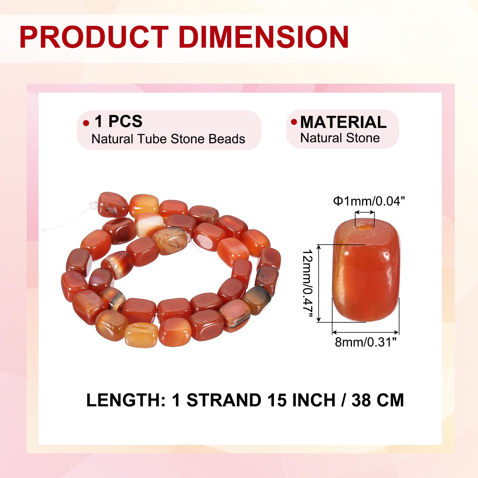 PATIKIL 12x8mm Natural Stone Reddish Orange Crystal Agate Beads for Jewelry Making 1 Strand 15"/38cm Cuboid Loose Spacer Beads - Image 2