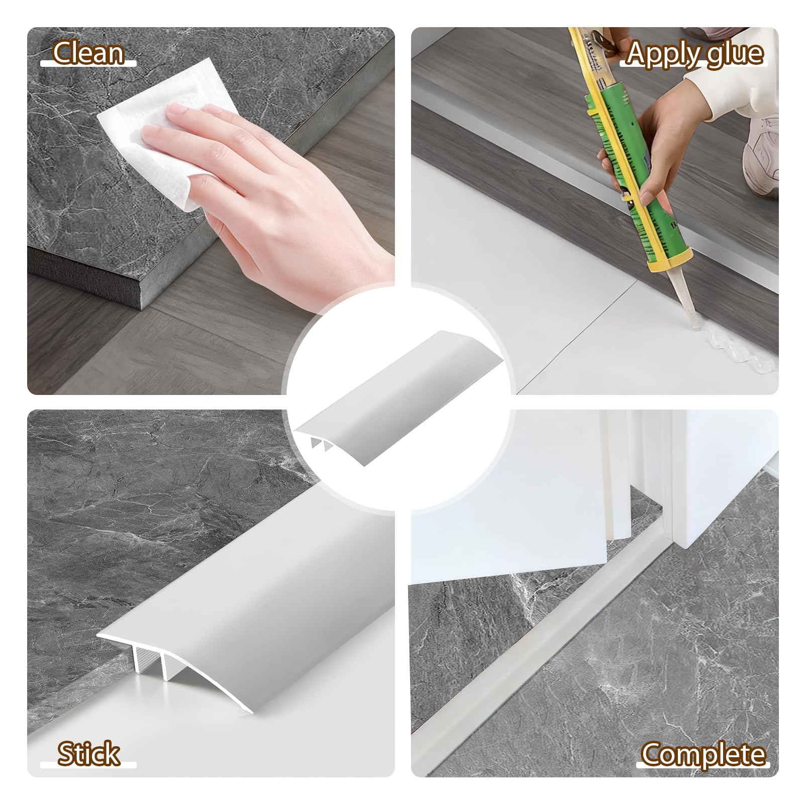 2-Piece Aluminum Floor Transition Strip Door Threshold Bar (0.9m × 4.3cm), Silver - Image 4