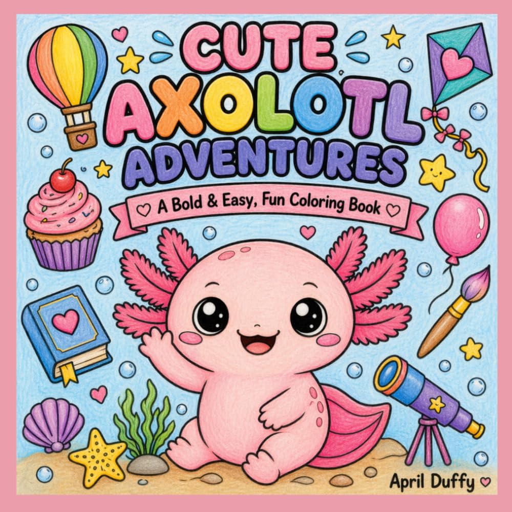 Cute Axolotl Adventures: A Bold & Easy, Fun Coloring Book