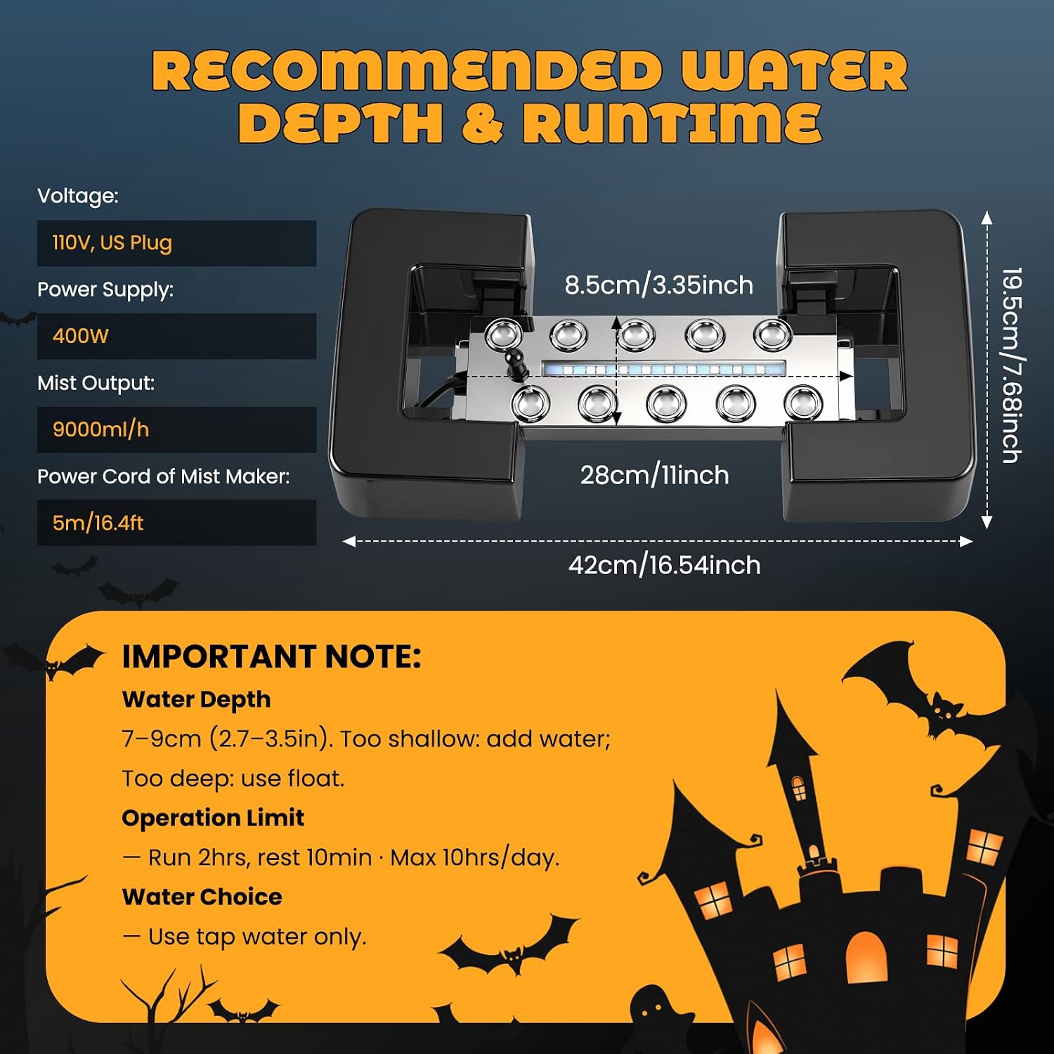 Mxmoonant Ultrasonic Mist Maker 10 Head w/LED Lights, 9000ml/h Mister Fogger, w/400W Power Supply, Float, Extra 10 Replacement Discs, for Halloween Cauldron, Plant Humidifier, Pond Decor