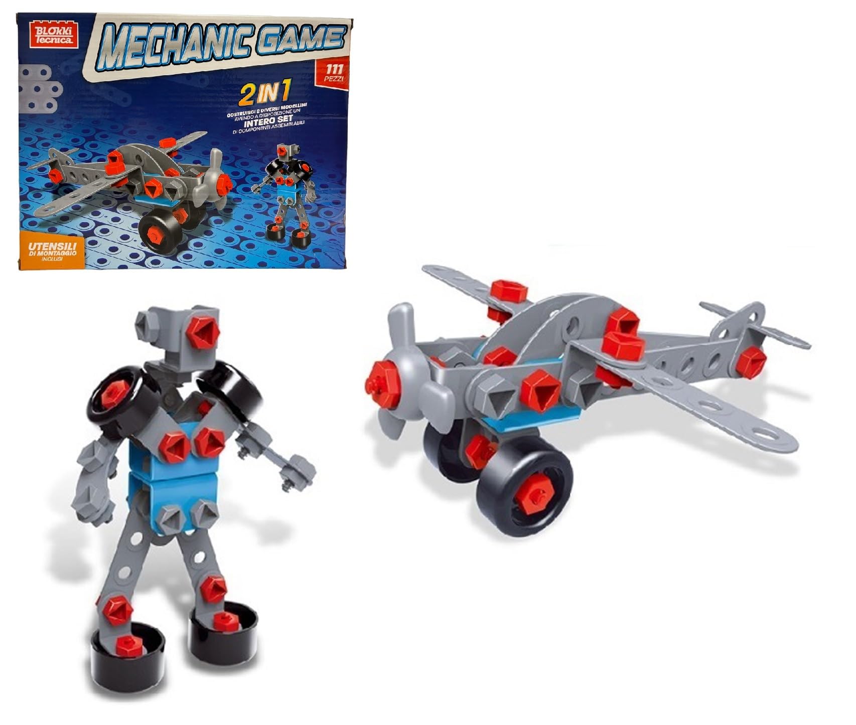 2-in-1 Children's Mechanical Buildings for Cars Motorcycles Quad Robot Scraper Plane Truck with Tools Construction for Children Vehicles for Assembling Technical Building Blocks (AEREO/Robot)