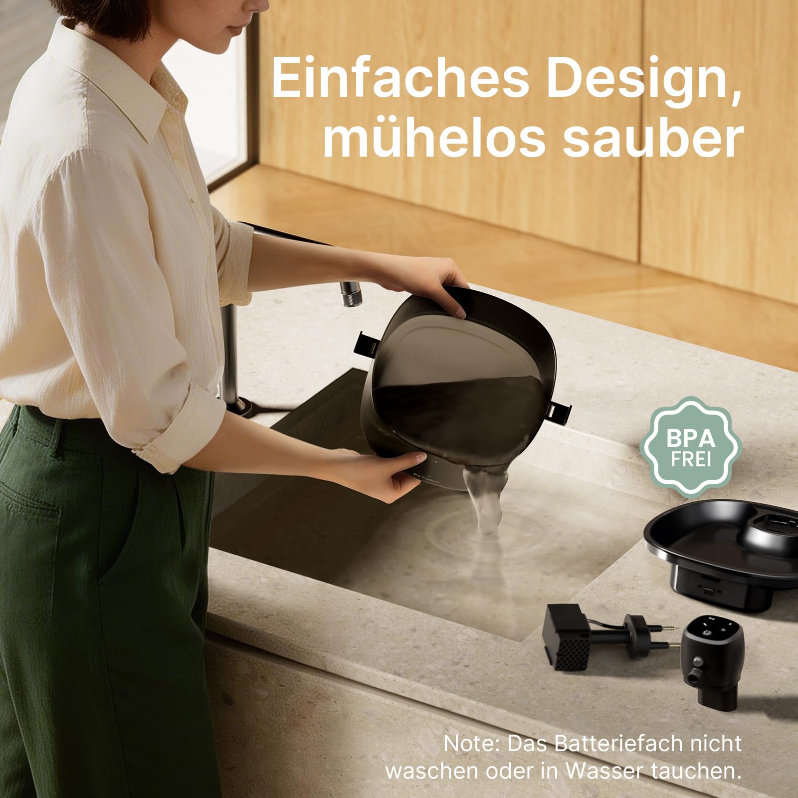 2,3L Katzenbrunnen Kabellos Batteriebetrieben, Schwarz | 4000mAh-Akku, Bewegungsmelder, Ultraleise Pumpe, Verriegelbarer Deckel, Automatischer Trinkbrunnen für Katzen