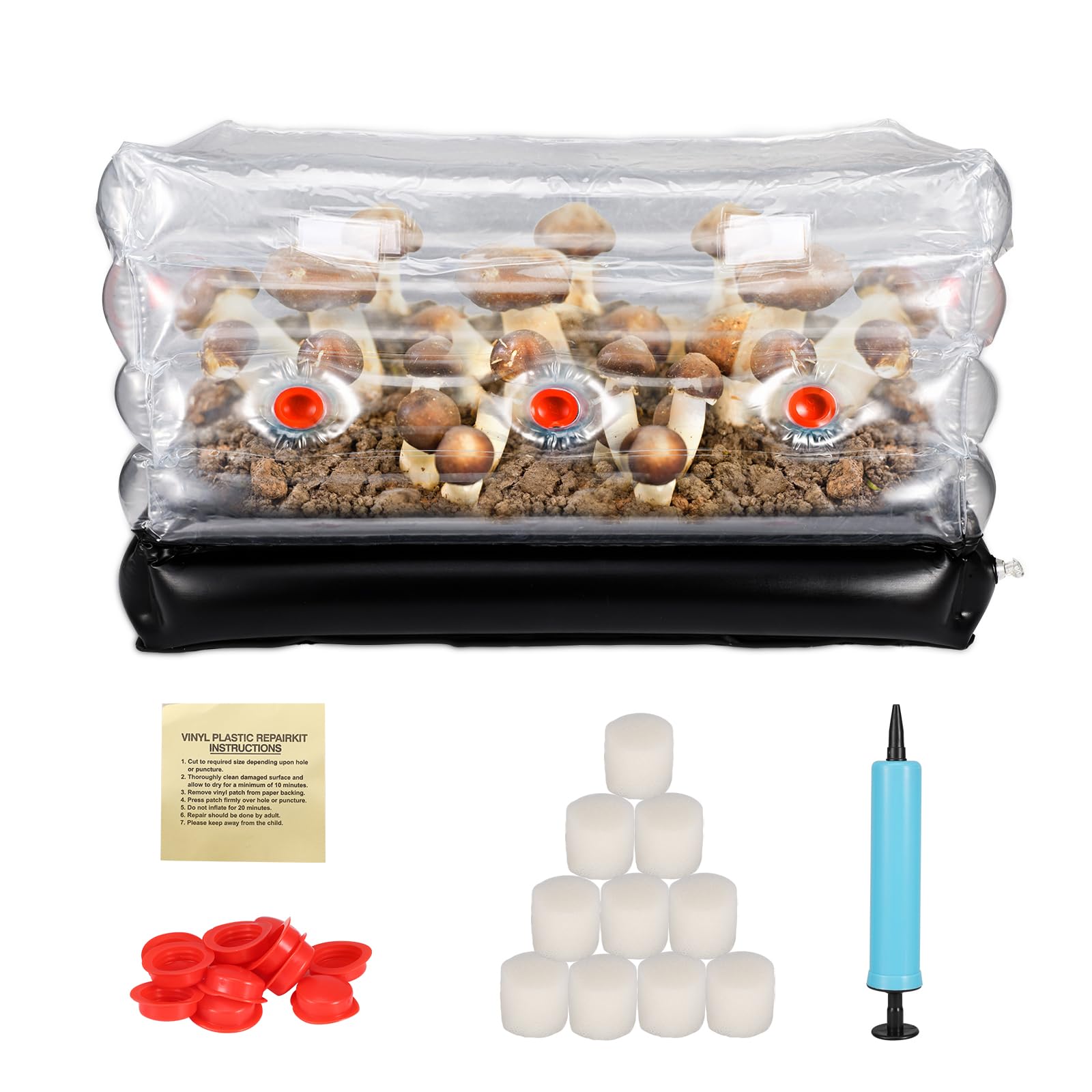 Monotube Mushroom Box, 24 x 15.7 x 13.2in Mushroom Growing Kit Inflatable and Deflatable with 10 Air Ports & Filters for Fresh Air Exchange, Alternative to Mushroom Grow Bag Mushroom Monotube Kit