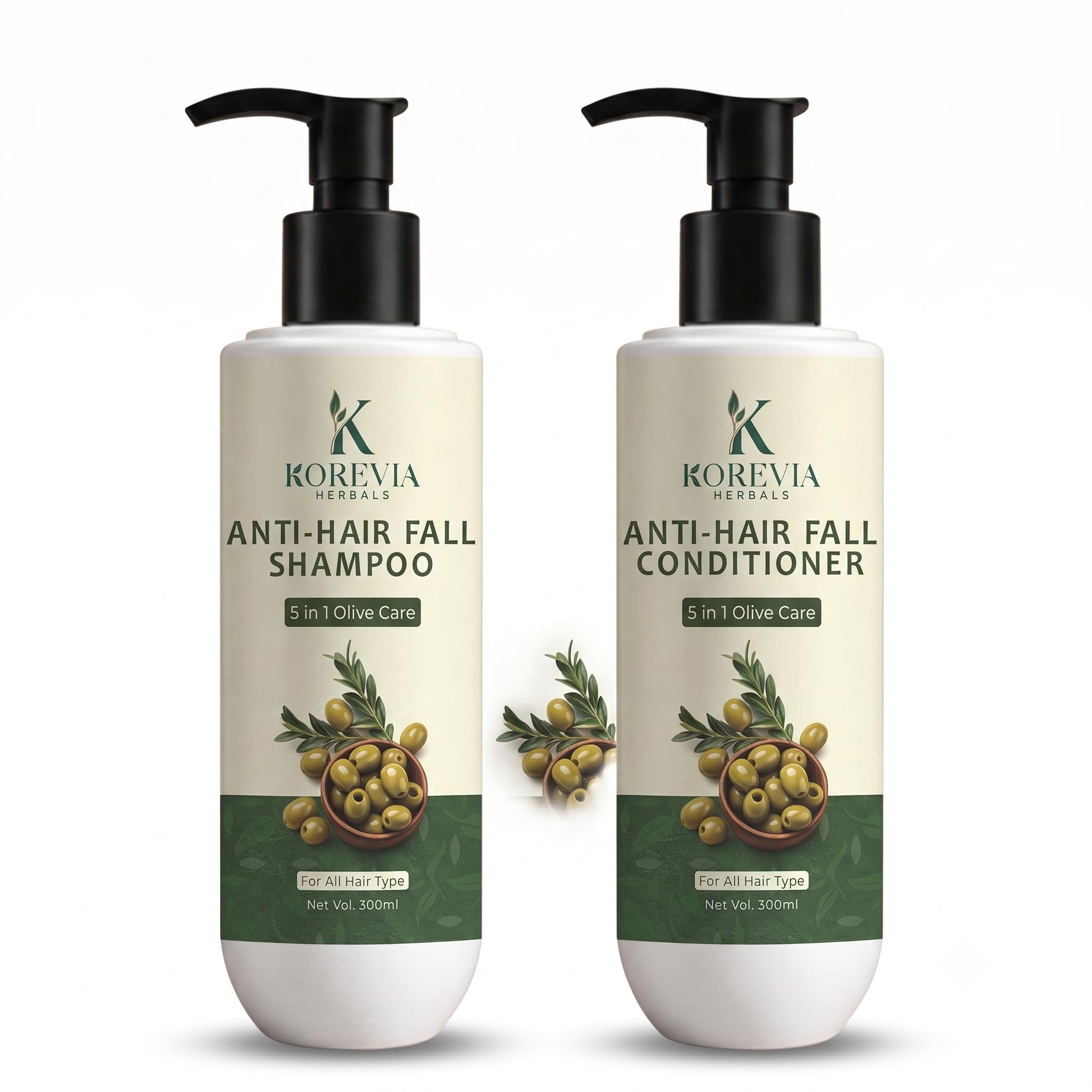 Unisex Anti Hair Fall Shampoo & Conditioner Combo 300ml + 300ml | 5 in 1 Olive Care | Hair Growth, Dry & Frizzy Hair Care.-image-48