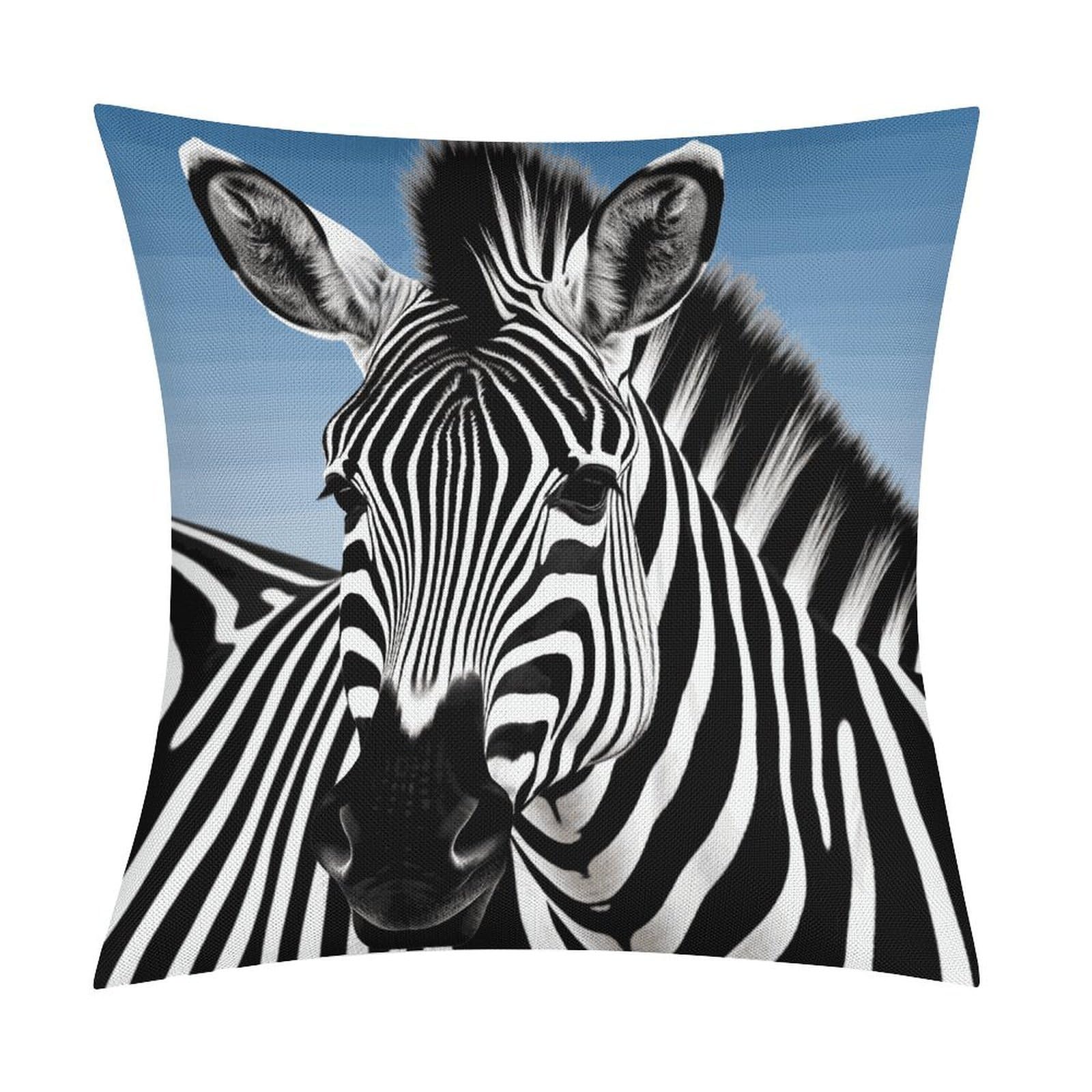 FekiLoot Zebra Throw Pillow Cover Soft Square Cushion Case Farmhouse Cushion Cover Decorative Pillow Cover Modern Pillowcase for Sofa Living Room Bed Home Decor 18x18 Inch