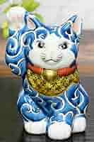 【希少 レトロ】九谷焼　角福　唐草色絵　招き猫 2点セット 陶器 開運招来 19□九谷焼□色絵唐草文 角福銘【金運招福 千客万来】招き猫2