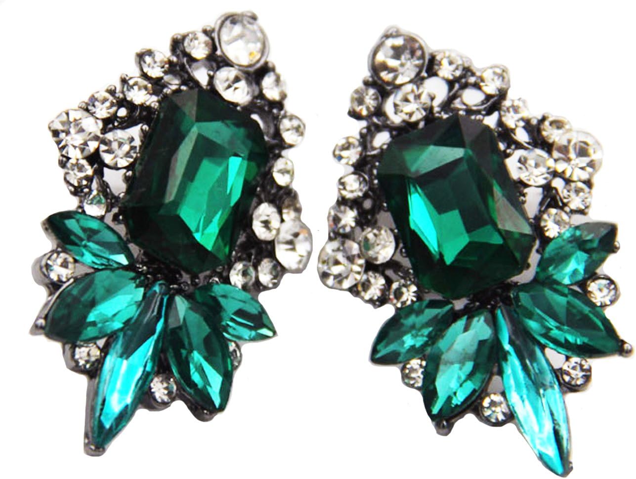 Art Deco Antique Vintage Style Emerald Green Rhinestone Wedding Bridal Prom Earrings