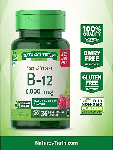 Miniatura 3 de Nature's Truth Vitamina B-12 6000 Mcg, Pestañas de disolución rápida, sabor natural a bayas
