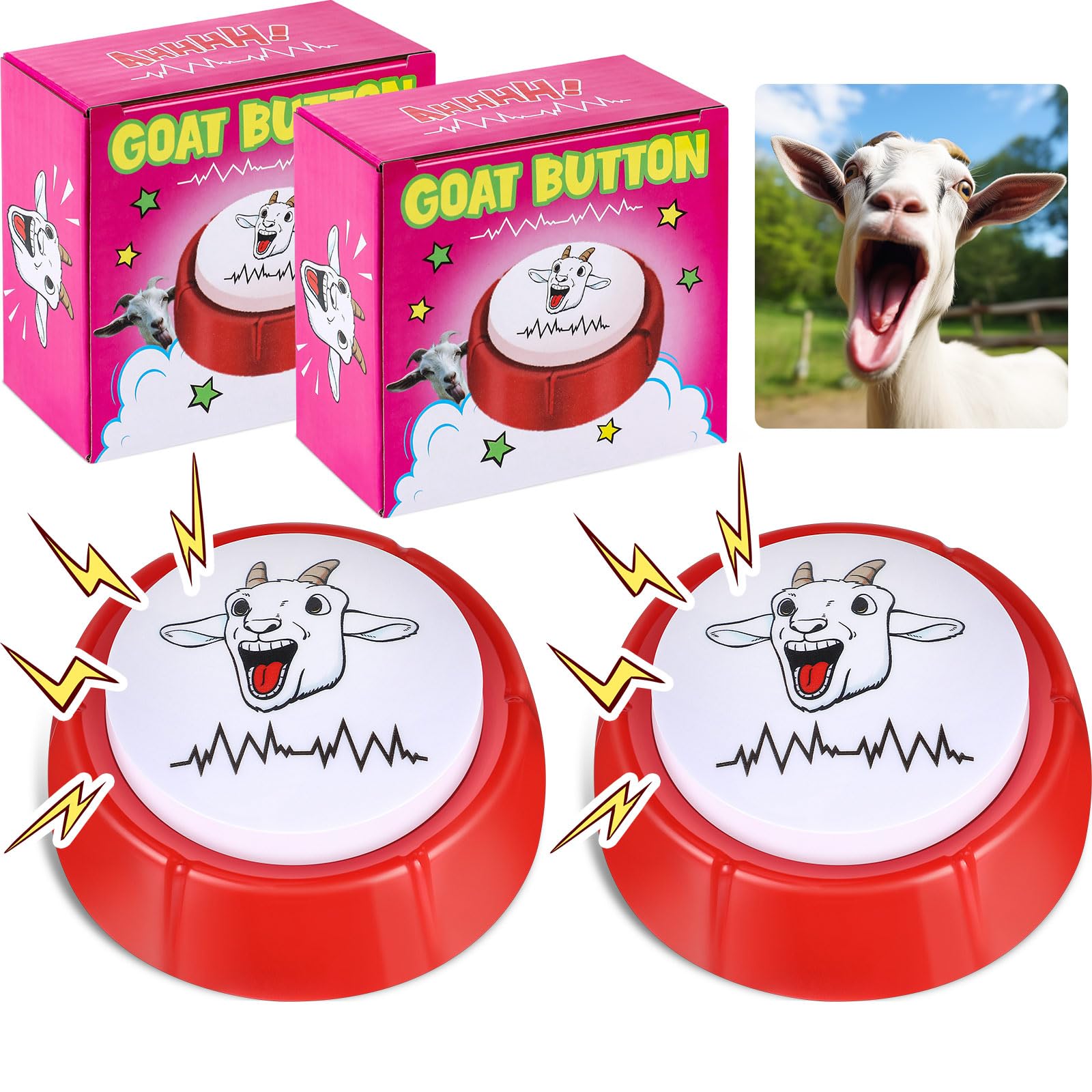 2 Pack Screaming Button with Gift Box Screaming Desk Toys Goat Talking Button Screaming Desk Toy Goat Button with a Funny Goat Scream Novelty Gifts for Men and Women