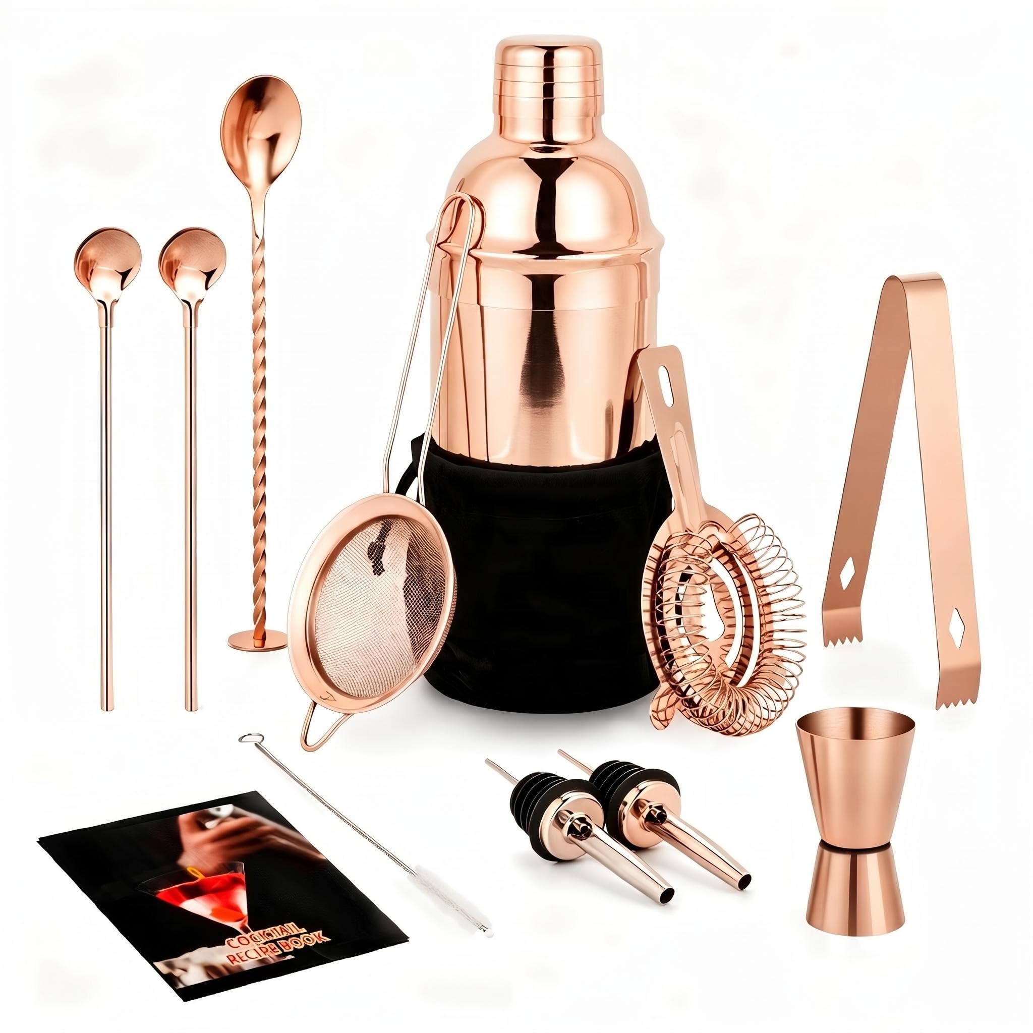 KINGROW Cocktail Making Kit, 13 Piece 304 Stainless Steel 25oz GoldRose