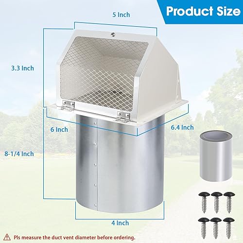 Miniatura 2 de Cubierta de ventilación de secadora de 4 pulgadas en el exterior, cubierta de ventilación exterior para secadora, cubierta de ventilación de